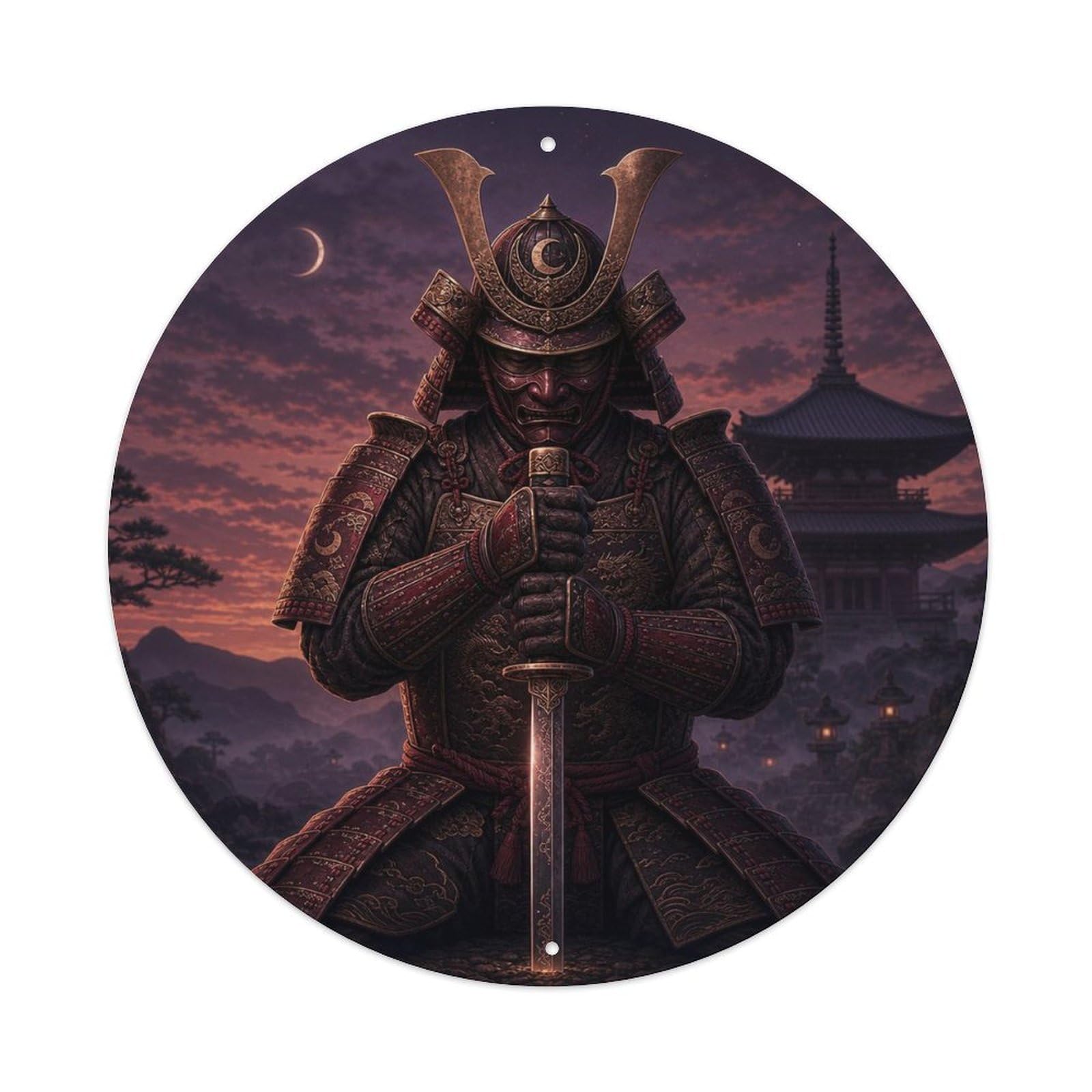 Olyhtr 8X8inch Classic Style Blade Maroon Dusk Kneeling Sword Plant Armor Label Metal Tin Sign