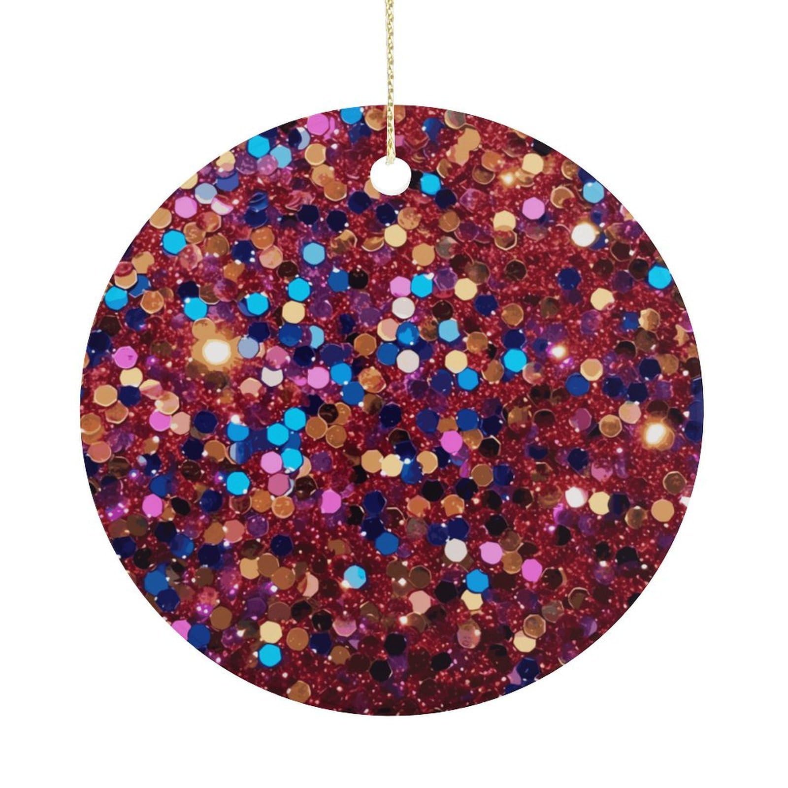 Glitter Pattern Christmas Ornaments Colorful Round Ceramic Ornament Christmas Hanging Decor Christmas Tree Decorations Xmas Keepsake for Women Men Xmas Holiday Party