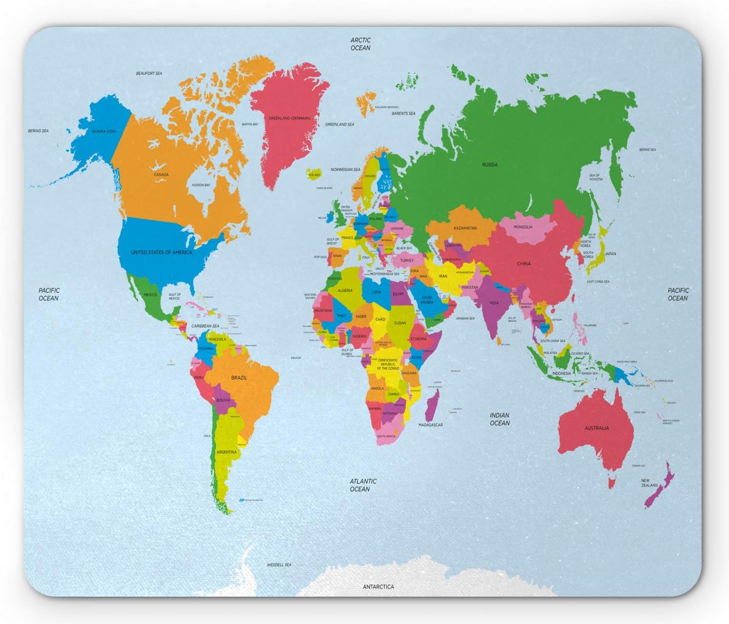 Ambesonne Map Mouse Pad, Classical Colorful Map of World in Political Style Travel Europe America Asia Africa, Rectangle Non-Slip Rubber Mousepad, Standard Size, Multicolor