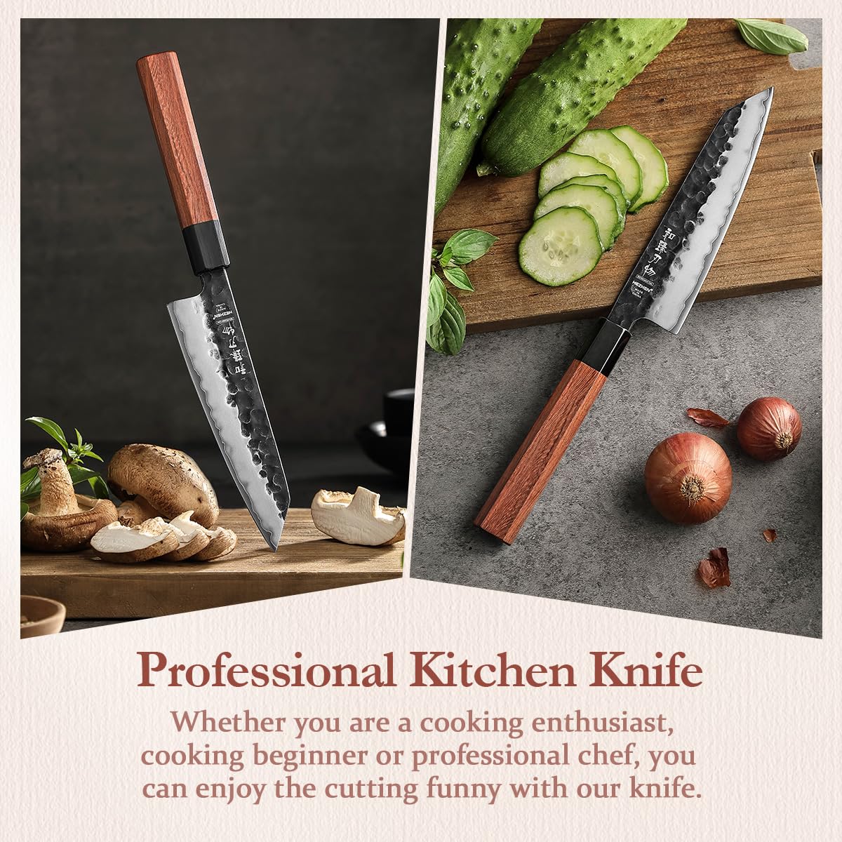 HEZHEN 15cm Nóż Kiritsuke, ostry nóż szefa kuchni w japońskim stylu, profesjonalny nóż kuchenny, ręcznie kuty nóż szefa kuchni, ośmiokątna rękojeść z Redwood