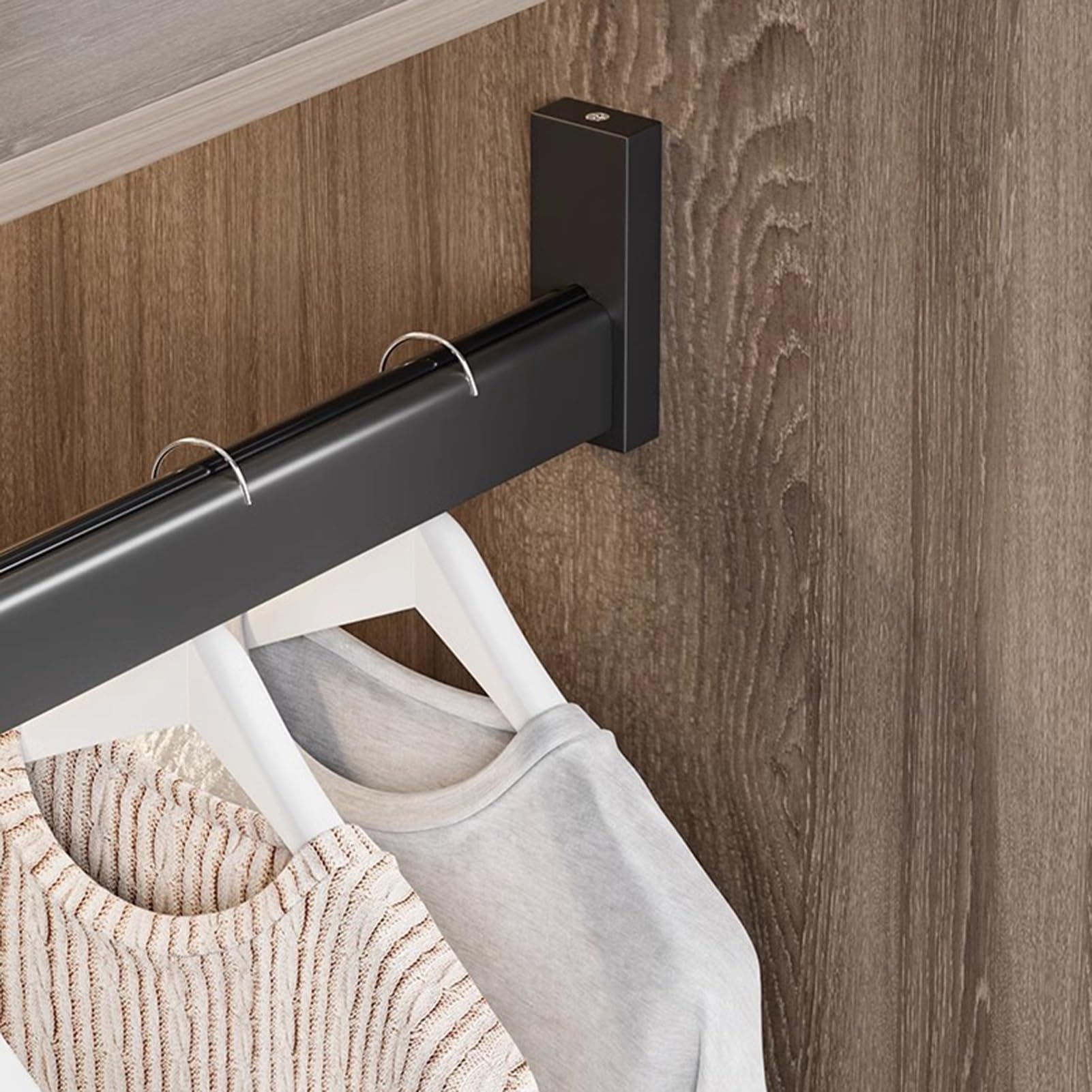 Wardrobe Rail Non Slip Closet Hanger Bar Wall/Top Mounted, Rustproof Rods Rack Replacement(Black,130cm(51 1/8"))