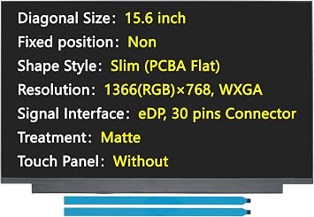 Grade A+ New Screen Replacement for HP 15-FD0081WM 15-FD0083WM, 15.6", 1366768 WXGA, eDP/30 pins Connector, Non-Touch, LED LCD Display with Tape Matte
