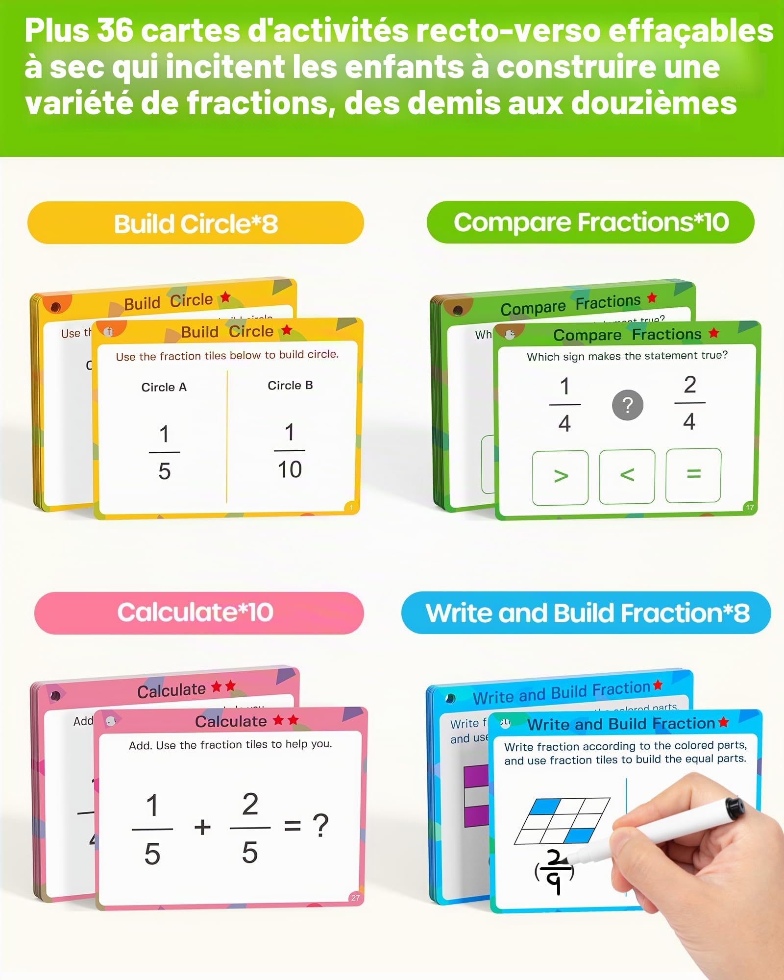 D-FantiX Jouets d'apprentissage fraction en bois