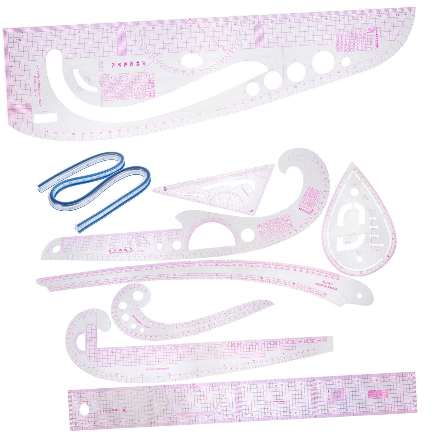 EXCEART Set di 1 Righello Curvo Francese per Cucito e Modellistica, in Pvc, Scala Chiara, Portatile e Taglio Manuale, per Principianti e Professionisti