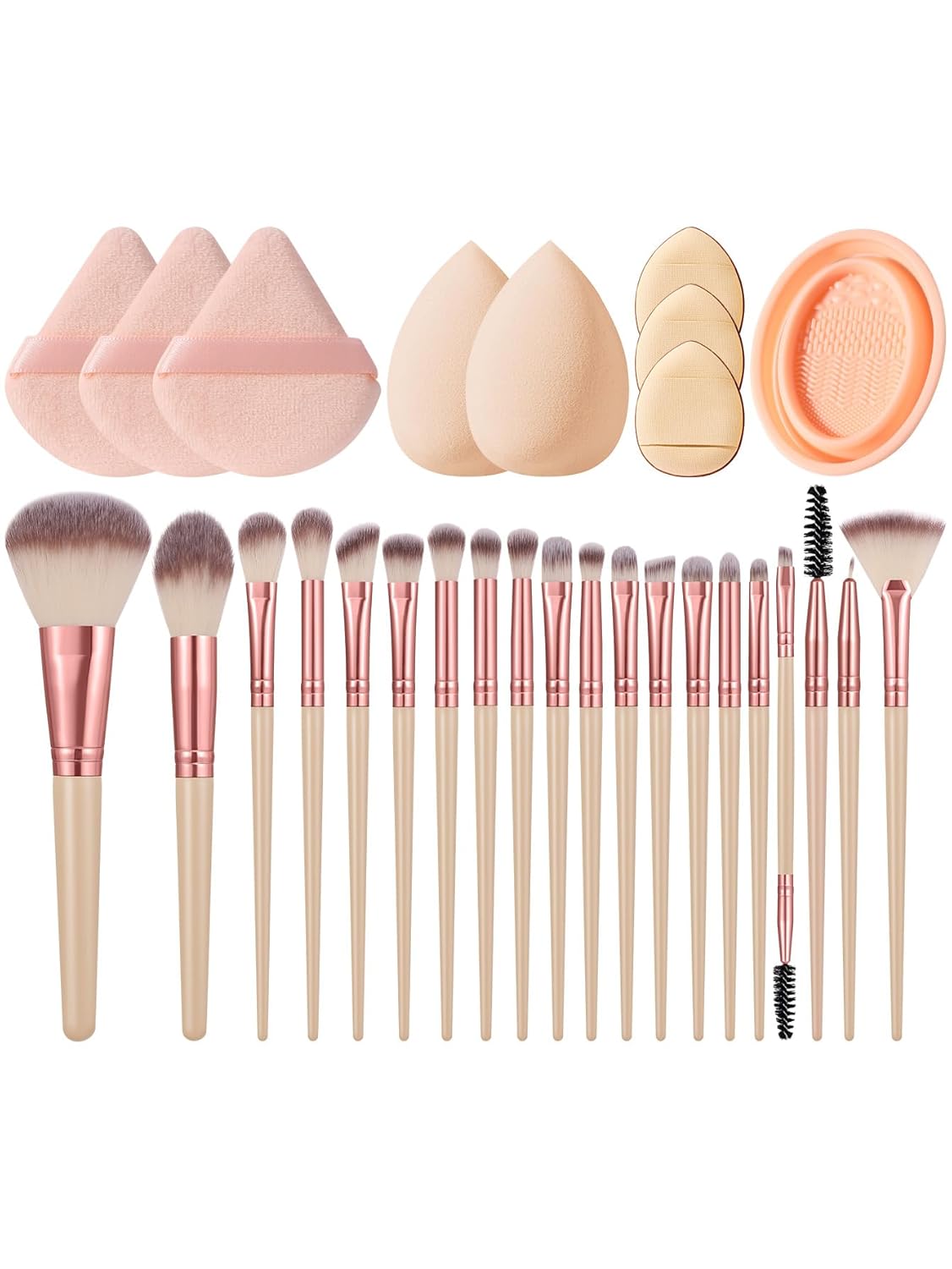 Kit de ferramentas de maquiagem com 29 peças, conjunto de pincéis de maquiagem e esponjas de maquiagem para líquido, creme e pó – polido, mistura e pincel facial (damasco)