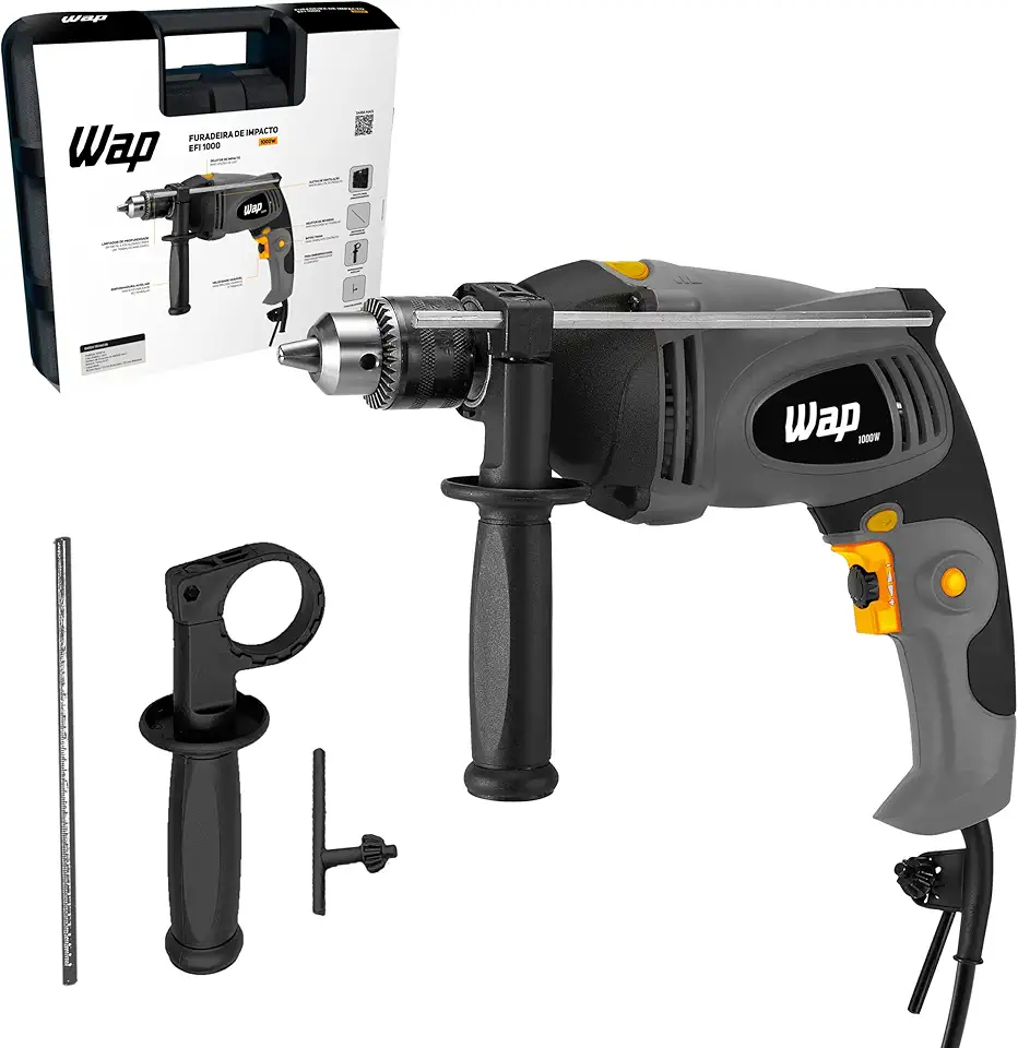 WAP Parafusadeira e Furadeira de Impacto 1/2" EFPI-1000, com Empunhadura Emborracha e Maleta Organizadora, 1000W 127V