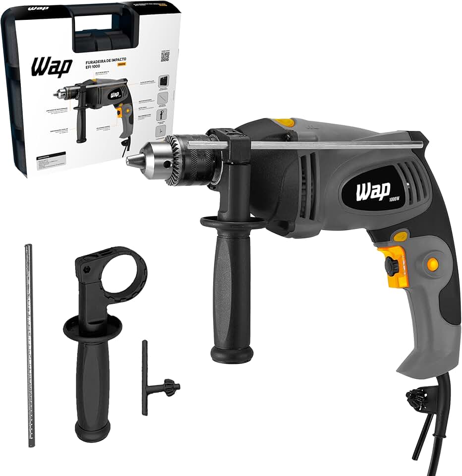 WAP Parafusadeira e Furadeira de Impacto 1/2" EFPI-1000, com Empunhadura Emborracha e Maleta Organizadora, 1000W 220V