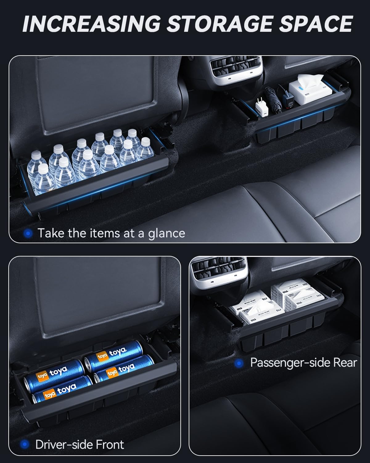 2 Pcs Sitz Organizer Box für Tesla Model Y 2023-2025 Aufbewahrungsbox unter dem Sitz hintere Sitzen verstecktes Fach Tesla Y 2025 Juniper Model Y Zubehör(TPE)