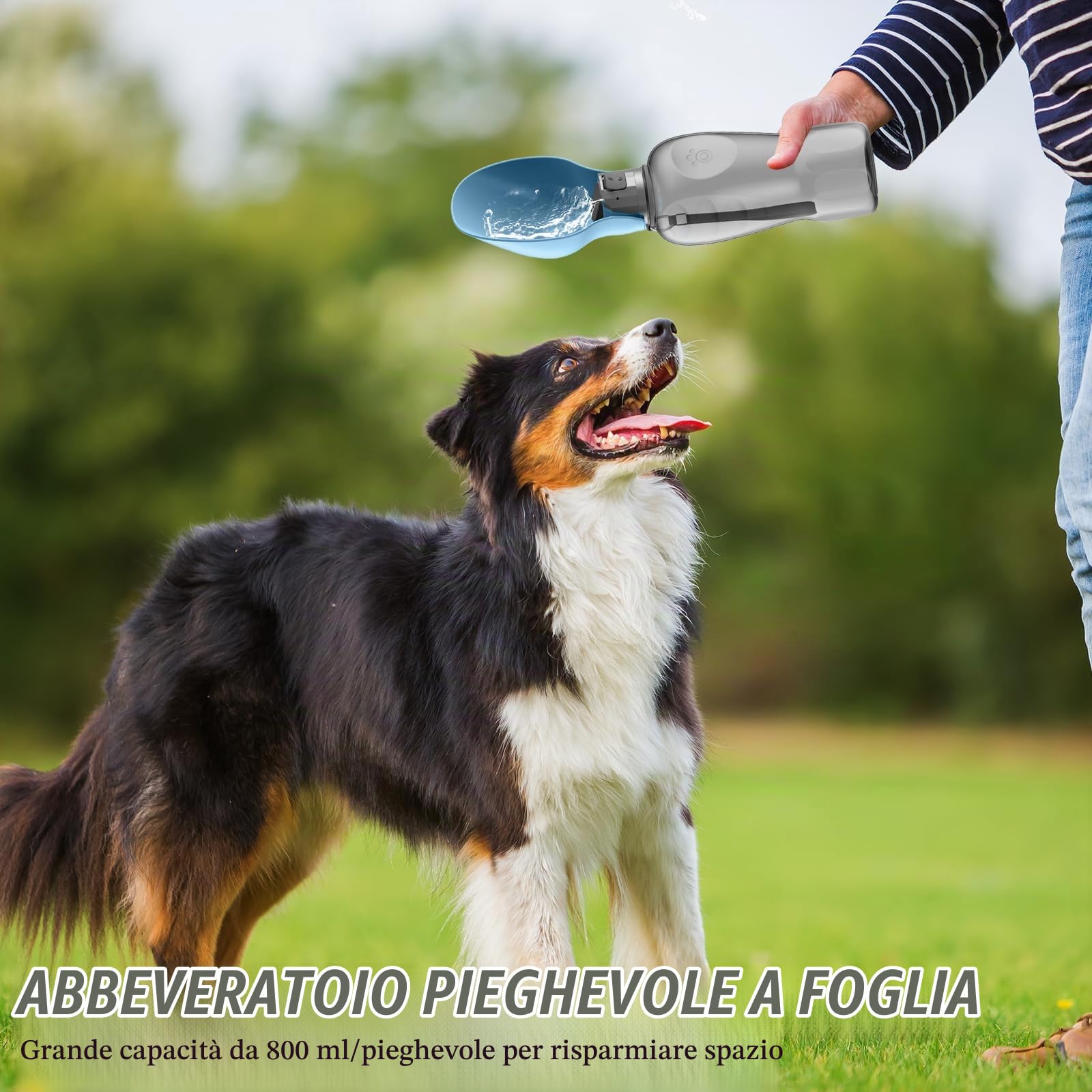 Borraccia per Cani 800ML da Viaggio, Bottiglia d'Acqua per Cani Antiperdita, Borraccia Cane Portatile per Animali per Passeggiate, Escursioni, Campeggio, Auto e Viaggi - Blu