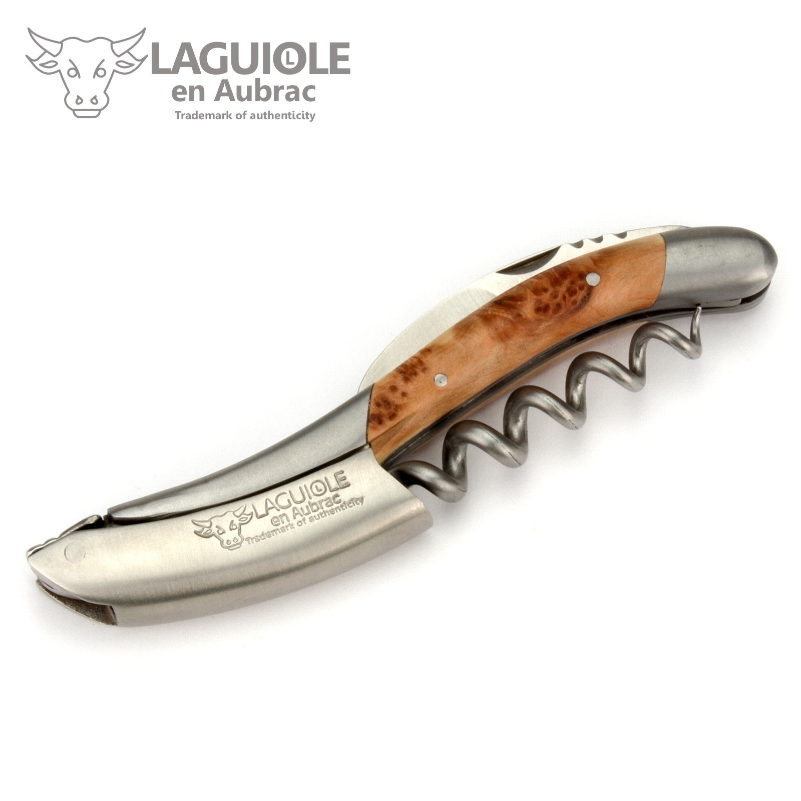 Laguiole en Aubrac Sommelierbesteck - Wacholder - Edelstahl matt - Kellnermesser Weinöffner Sommelier Korkenzieher