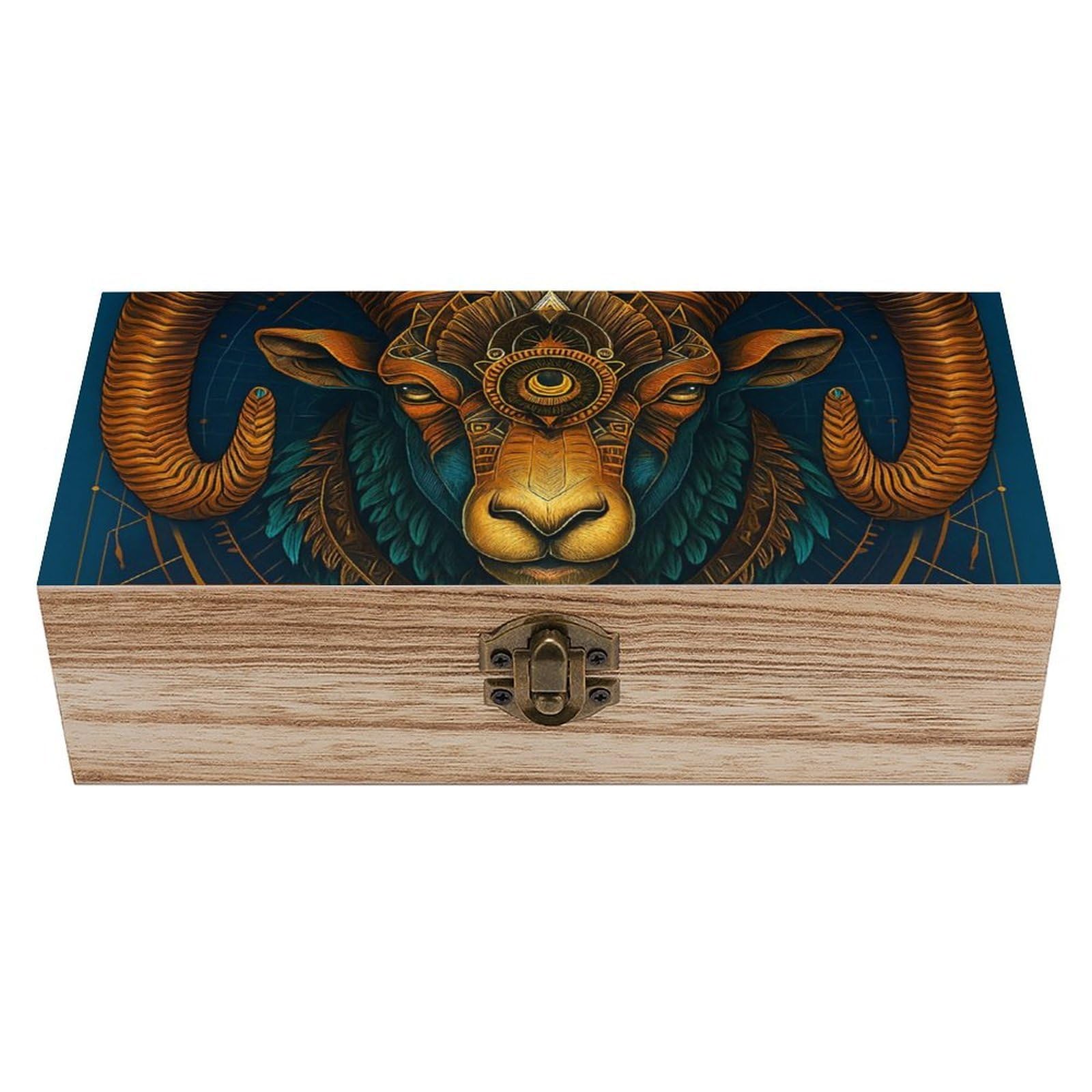 SMAZDFXX Fantasy Tribal Goat Wooden Storage Box Multipurpose Decorative Box for Jewelry Photo Home Decor
