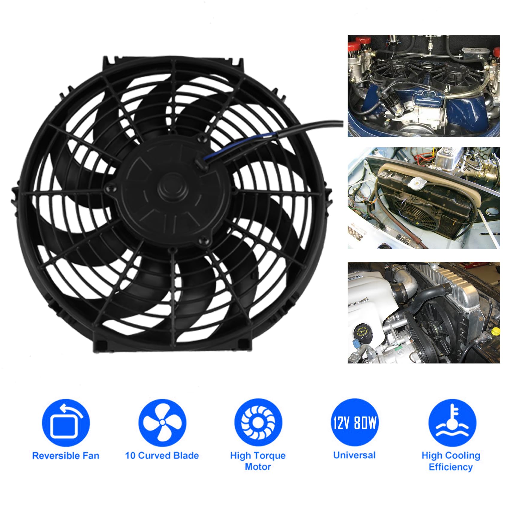 DOCAS 12 Zoll 12V 80W Universal Auto Kühlgebläse, Elektrischer Lüfter Motorlüfter Slim mit Montagesatz für KFZ LKW