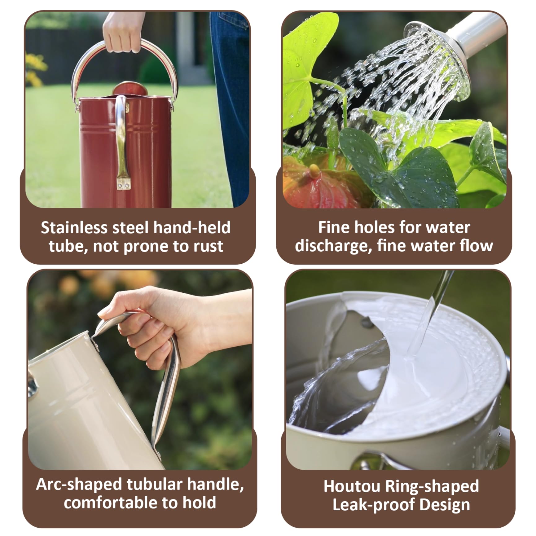 Arrosoir en Acier Inoxydable, Grand arrosoir en métal de 1, 3 gallons/5 L avec Bec Amovible et 2 poignées pour Plantes d'extérieur et d'intérieur, Argent