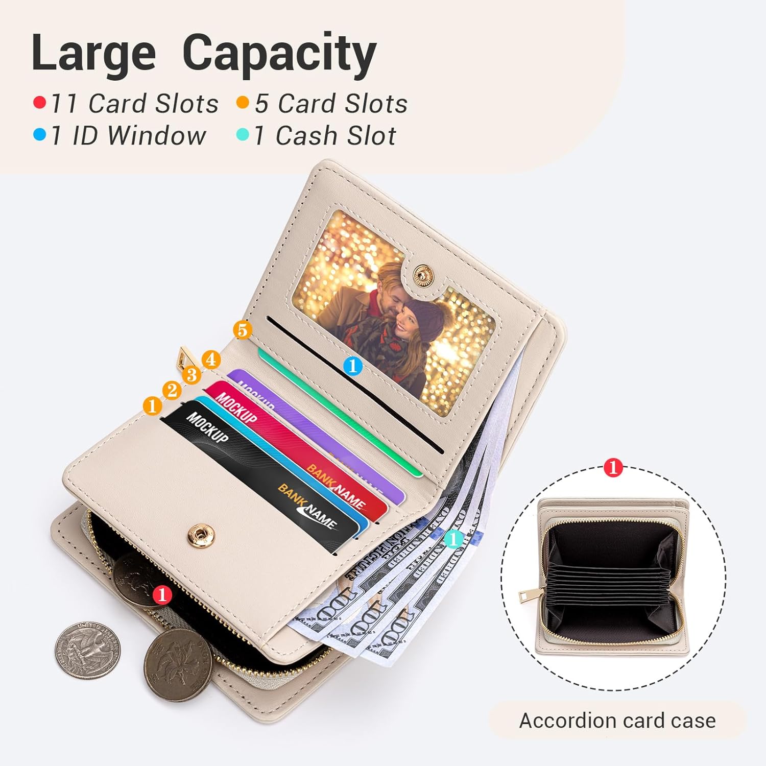 YINHEXI Small Wallets for Women with Credit Card Holder RFID Blocking Womens Wristlet Bifold Wallet with ID Window(Cat Flower-2) - Image 2