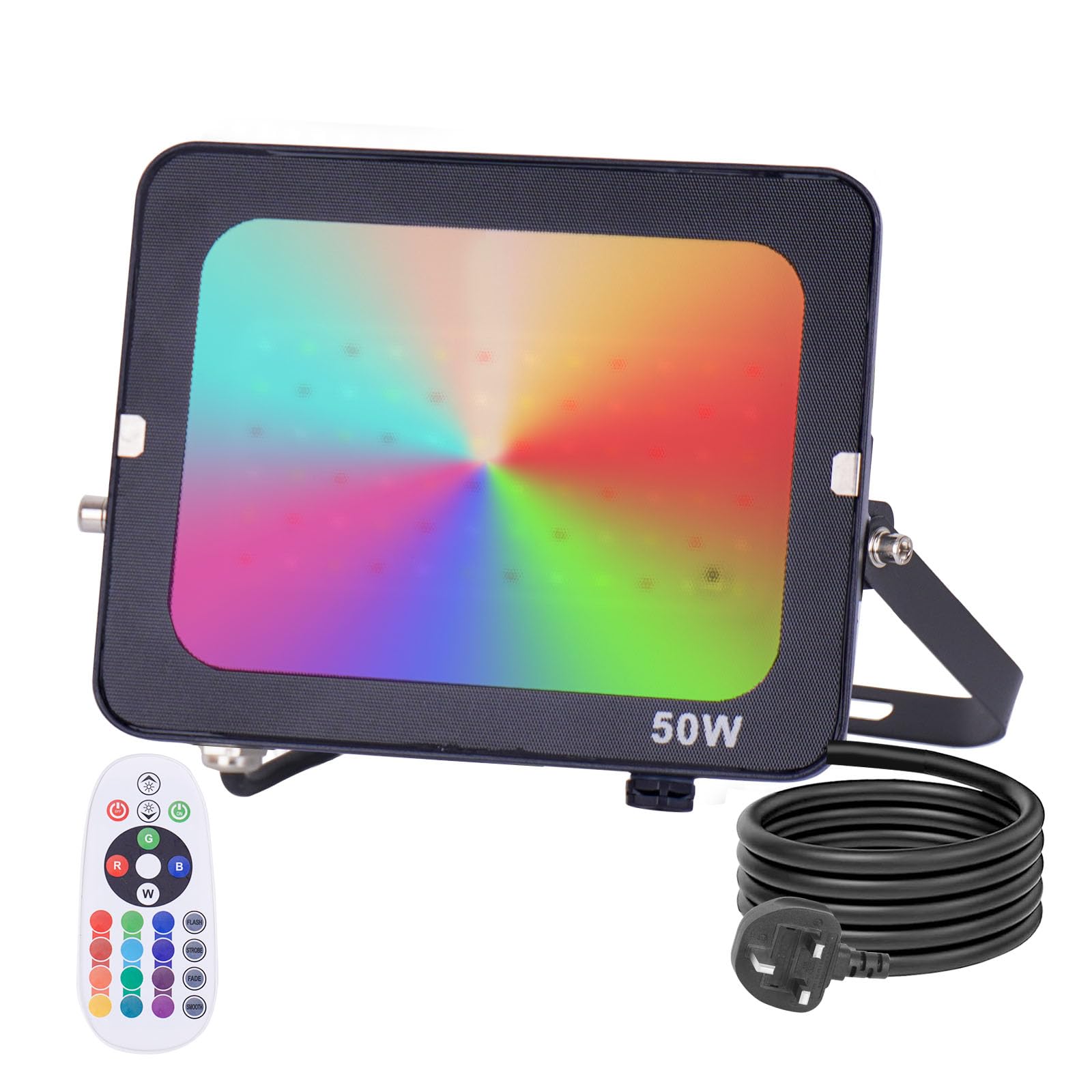 Foco LED RGB de 50 W para exteriores, luces de inundación RGB coloridas con enchufe estándar británico, foco que cambia de color, luces de fiesta regulables para DJ, discoteca, jardín
