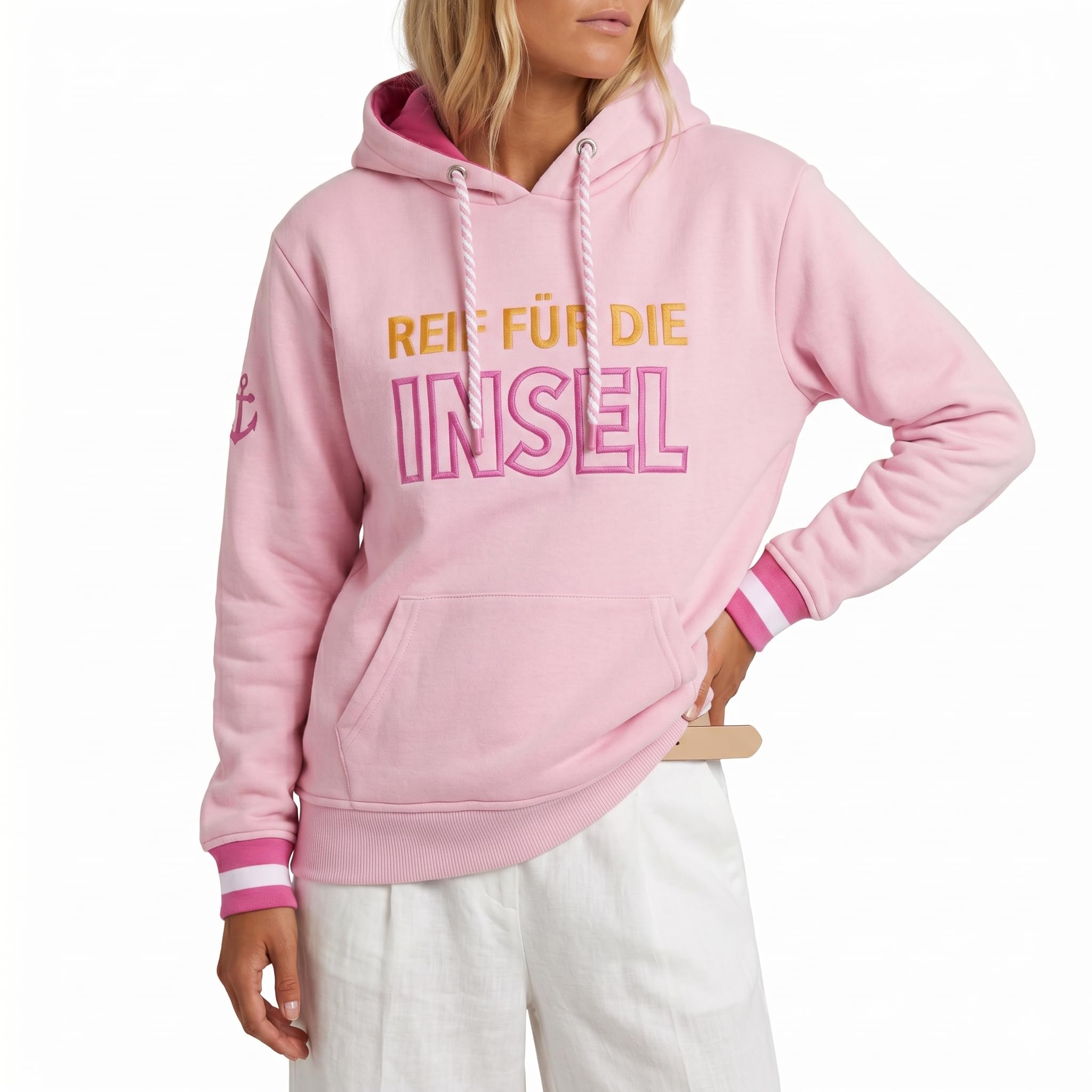 Zwillingsherz Damen Pullover Kapuzenpullover Hoodie, Modell Reif für die Insel Sweatshirt mit Kordeln und Kängurutasche