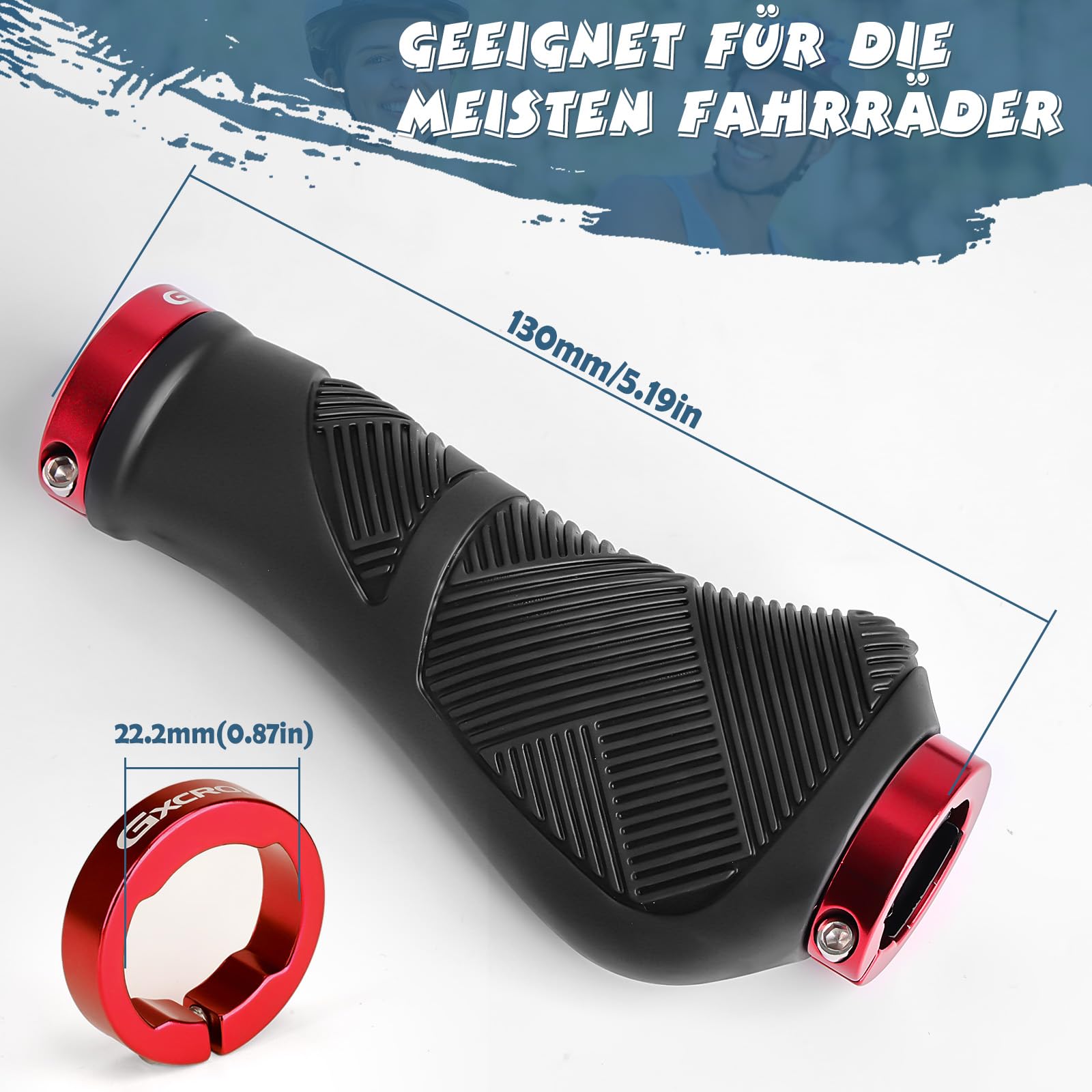 GXCROR Ergonomische Fahrradgriffe, rutschfeste Gummigriffe mit doppelter Verriegelung, universell 22.2 mm für Fahrräder/MTB/E-Bikes