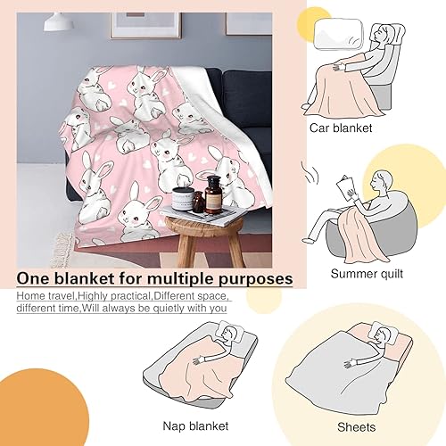 Miniatura 4 de Manta de conejo de Pascua, manta de franela de vellón para sala de estar, dormitorio, sofá, manta de cama cálida y suave para niñas, niños y
