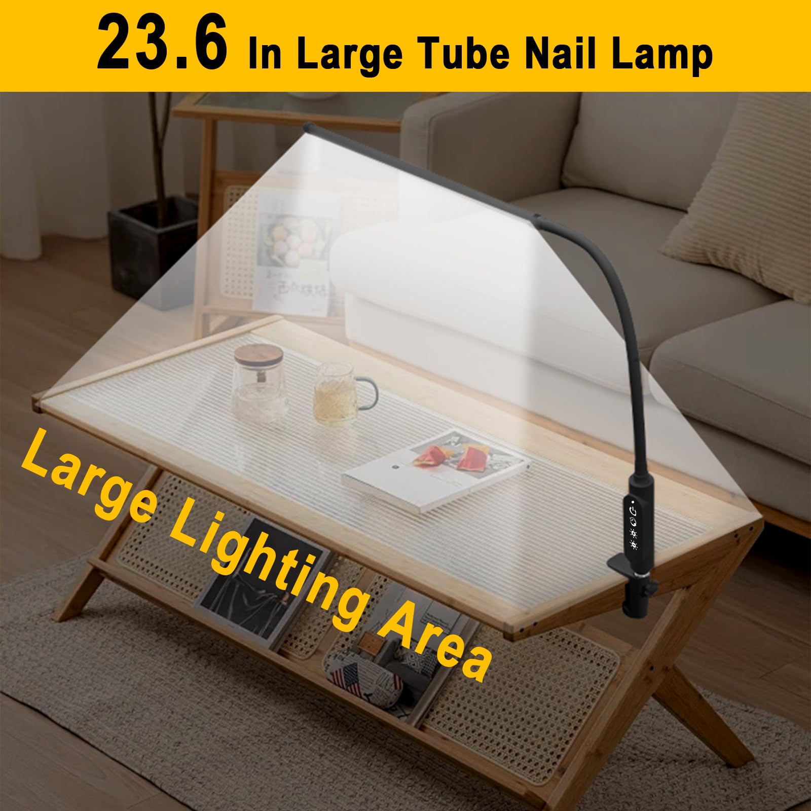 CGBE Extra-lange 60 cm Nageltischlampe LED Dimmbare Klemmlampe für Maniküre | 360° Verstellbare Tischlampe für Nagel mit 3 Farbmodi und 5 Helligkeiten - Touch Steuerung - für Tattoo Basteln - Schwarz