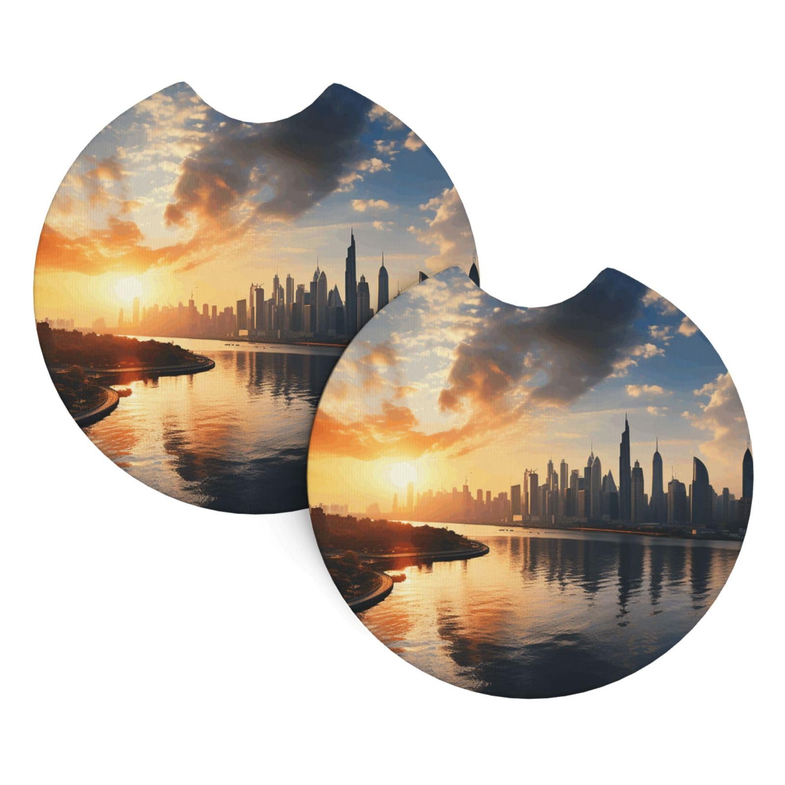 2 Pack Car Coaster for Cup Holders New York in the Sunset Car Cup Coaster 2.7" Neoprene Non-Slip Automotive Cup Mat Universal Auto Car Interior Accessories for Women Men Cup Pad