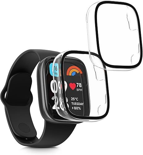 Miniatura 1 de kwmobile Funda compatible con Xiaomi Redmi Watch 3 ActiveRedmi Watch 3 Lite Covers - 2x vidrio templado con marco de plástico - Transparente
