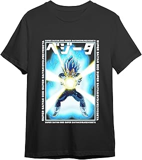 | Dragon Ball Super Camiseta Hombre |Artículo Licenciado Oficial | Vegeta Super, Sayan God Super, Sayan | Negro | S, M, L, XL, XXL