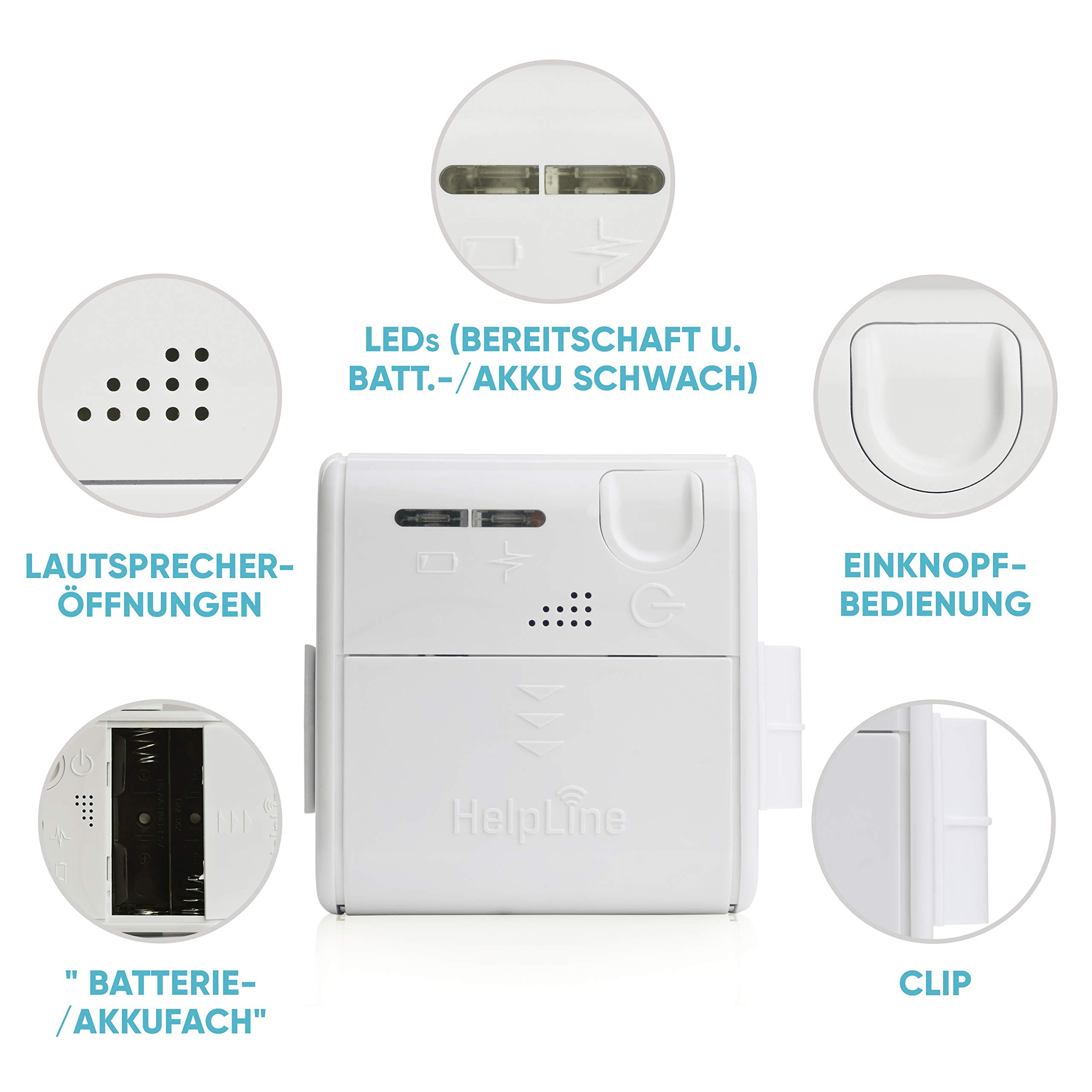 Helpline Mini: Tragbarer Hausnotruf mit Notruf Sender und Gürtel-Clip für die häusliche Pflege, Set mit Armbandsender