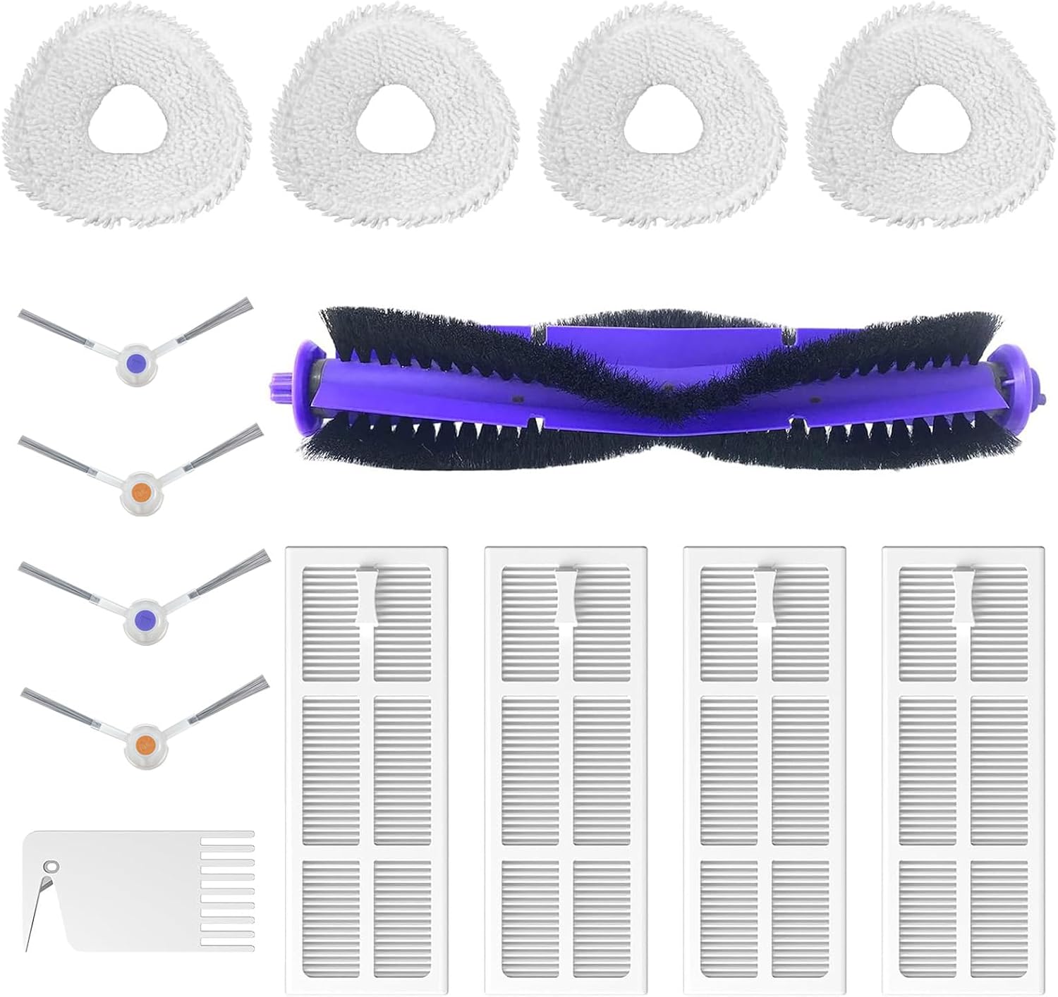 Replacement Parts for Narwal Freo Robot Vacuum Cleaner, 1 Mainbrush 4 HEPA Filters 4 Mop Pads 4 Side Brushes 1 Cleaning Brush Accessories Kit(14 Pack)
