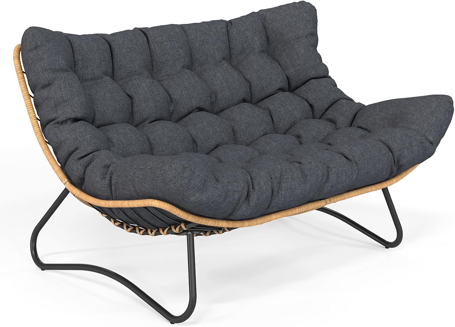 SWITTE Outdoor Papasan Loveseat, Oversized Double Wicker Egg Chair with Cushion, All-Weather Rattan 2-Seater Patio Lounge Chair for Balcony, Backyard, Poolside, Porch - Grey