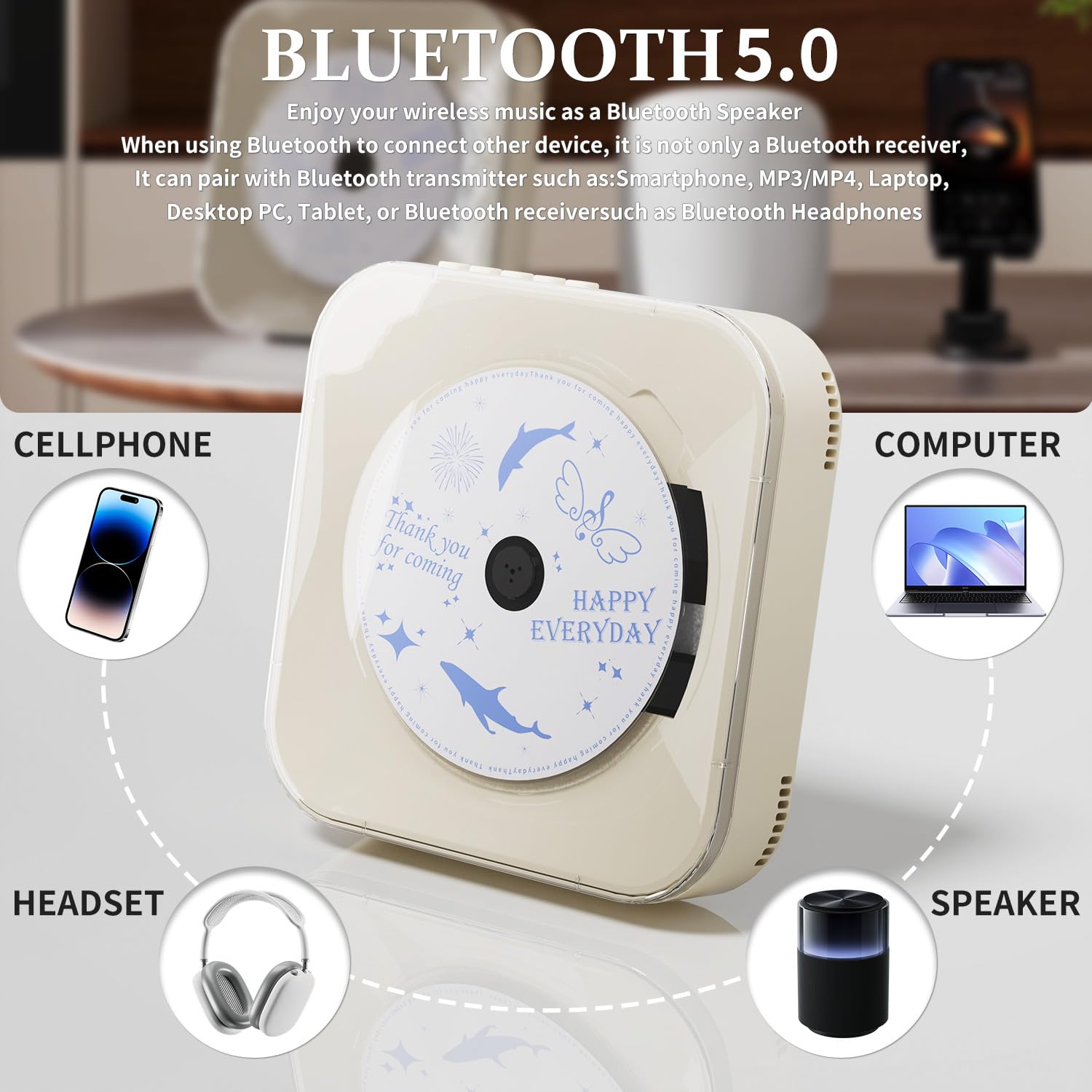Amazon.com: Yintiny Off White Audio CD Player with Speakers for