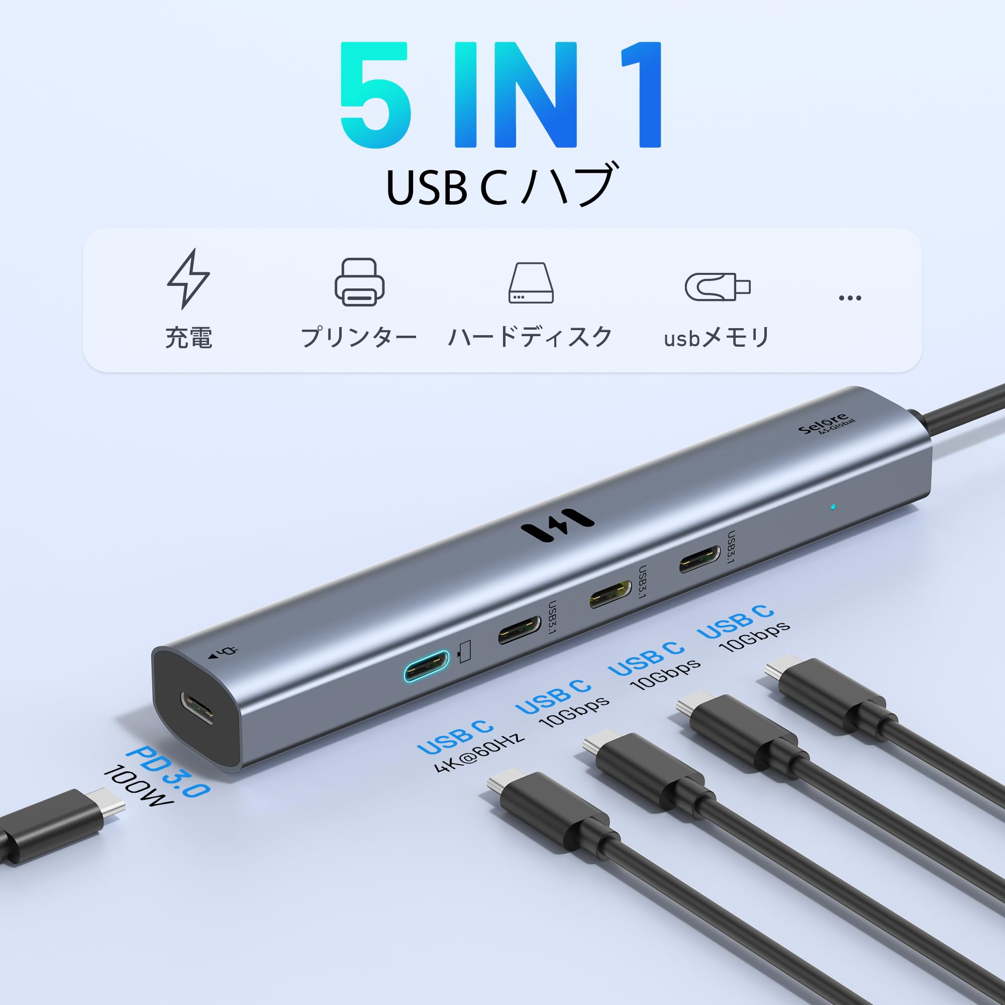 Amazon.co.jp: Selore 10Gbps USB Cハブ 5ポート拡張【USB Type