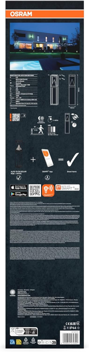 OSRAM SMART+ ALPS Solar Path Light packaging with setup diagrams