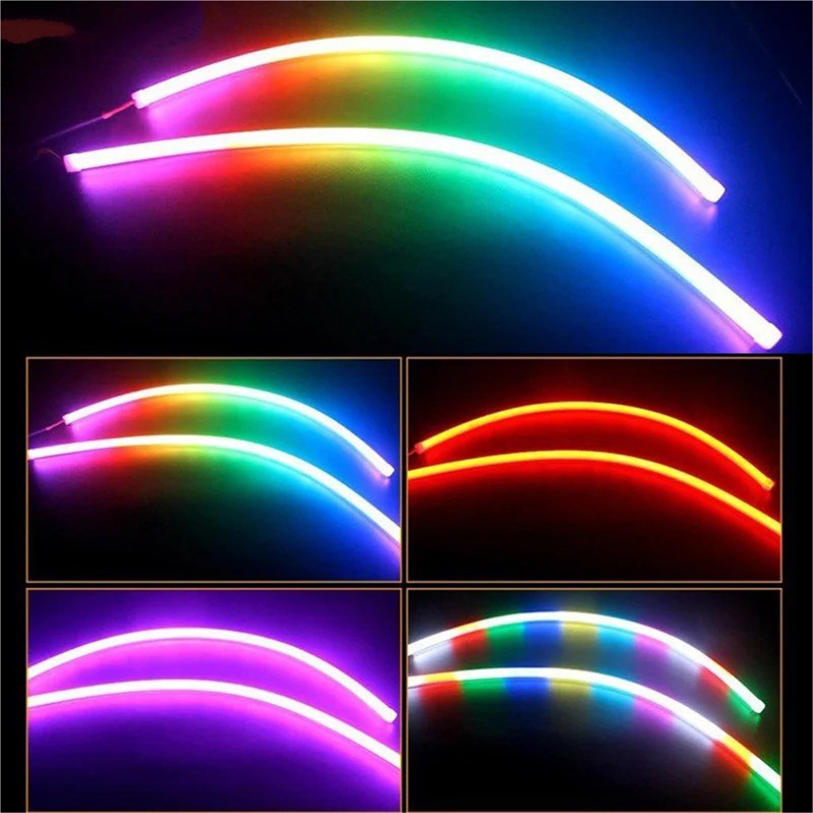 12V 2 Pièces DRL Voiture LED Feux Jour APP Contrôle Flexible RGB Symphonie Coulant Clignotant Bande Phare Lampe Décorative Clignotants LED(30cm)