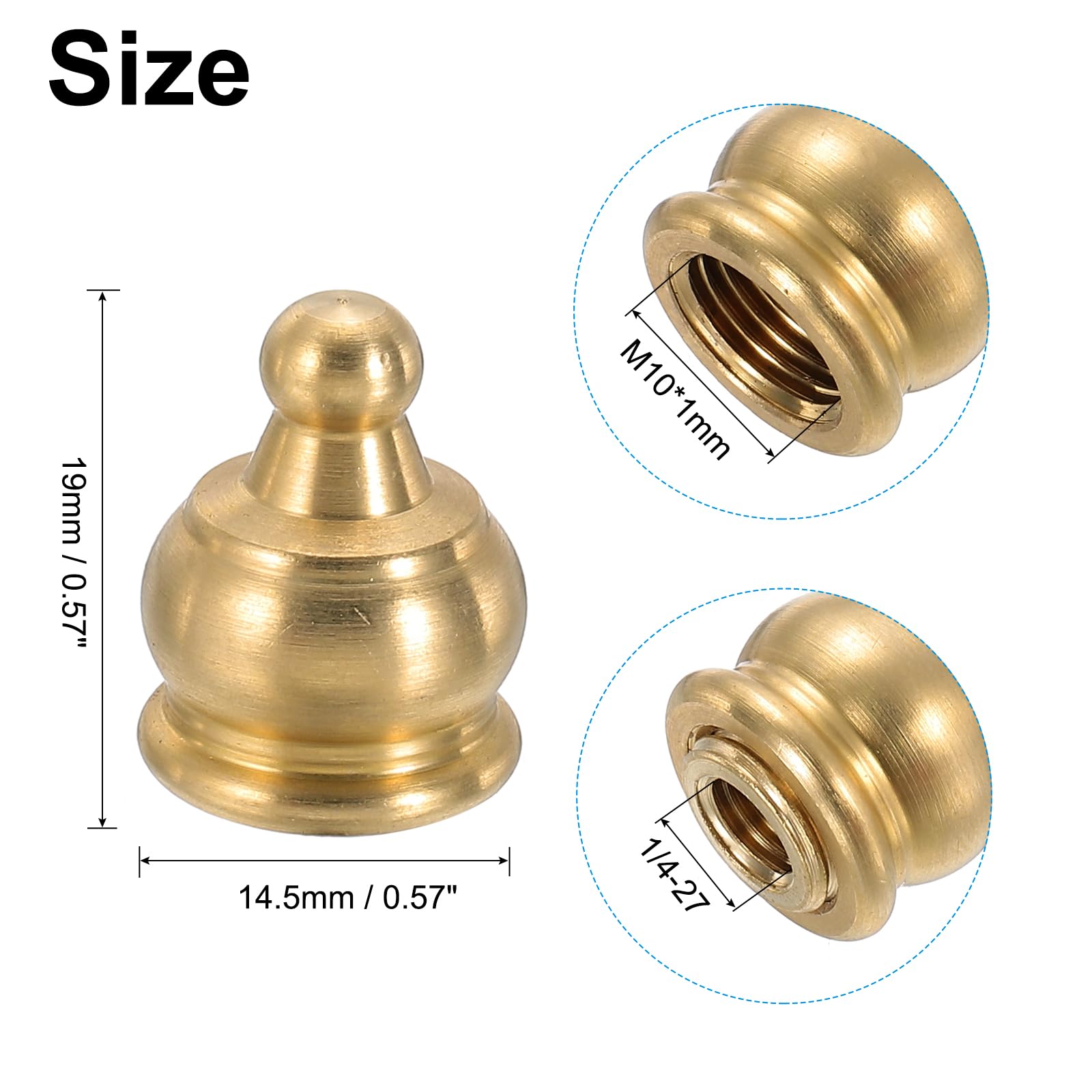 PATIKIL 14.5 x 19mm Pomelli Cappucci per Lampade, 2 Set Dadi a Testa Bombata Ottone Massiccio per Paralume, con Adattatore Riduzione Ottone per Lampade Tavolo e Terra