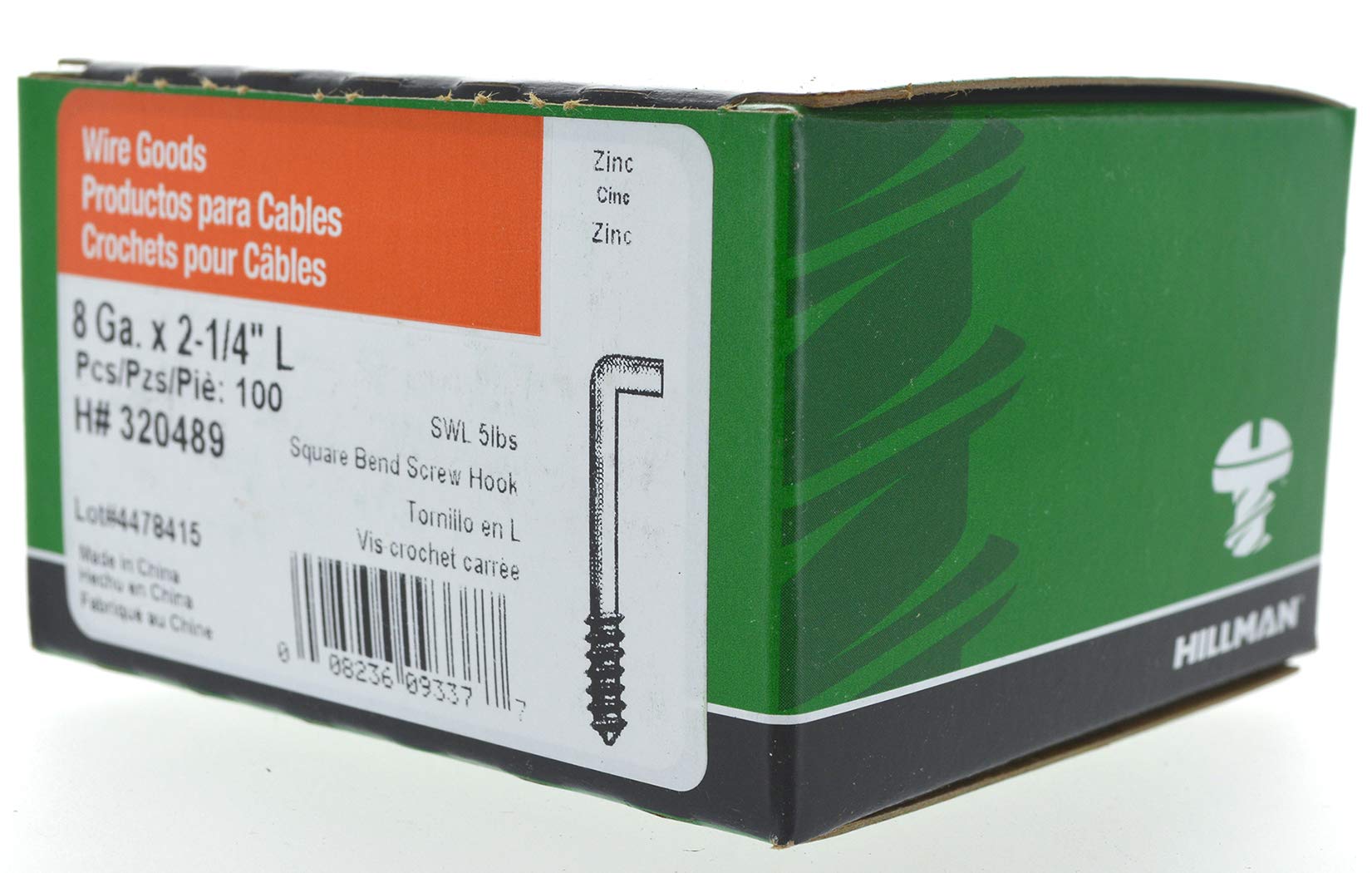 The Hillman Group 320489 - Gancho cuadrado para doblar (100 unidades, 0,162 x 6,35 cm)