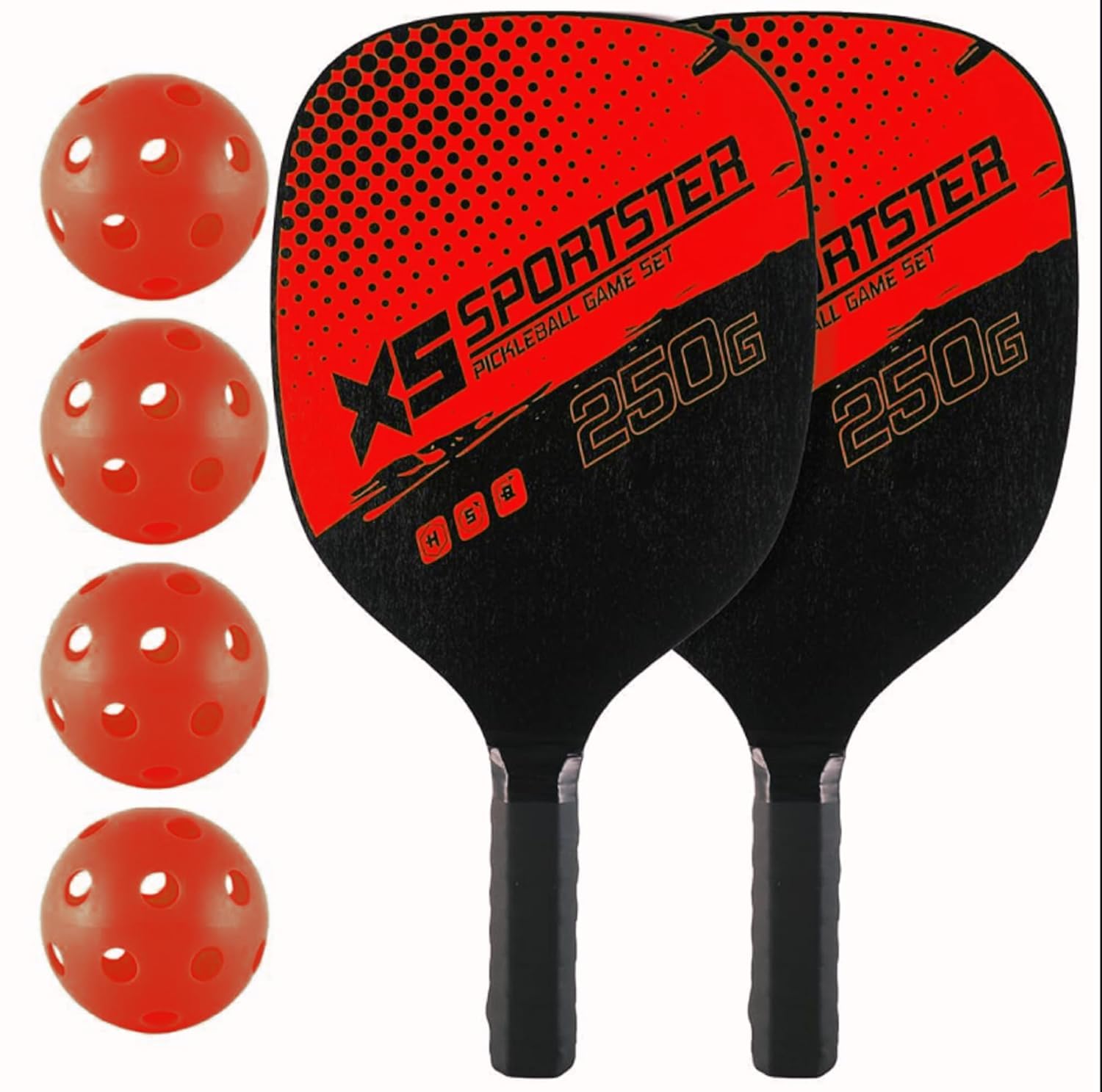 Pickleball Paddles Kit with 4 Balls & Portable Bag, Pickleball Racket for Kids Adults Outdoor Family Game Kit Gift for Boys Girls (Red)-image-17