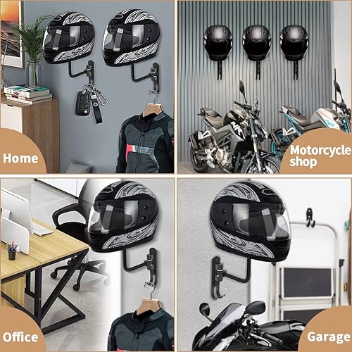 Miniatura 6 de Soporte para casco de motocicleta, soporte de pared, rotación de 180 con 2 ganchos para abrigos, gorras, accesorios de motocicleta (negro, 1 unidad)
