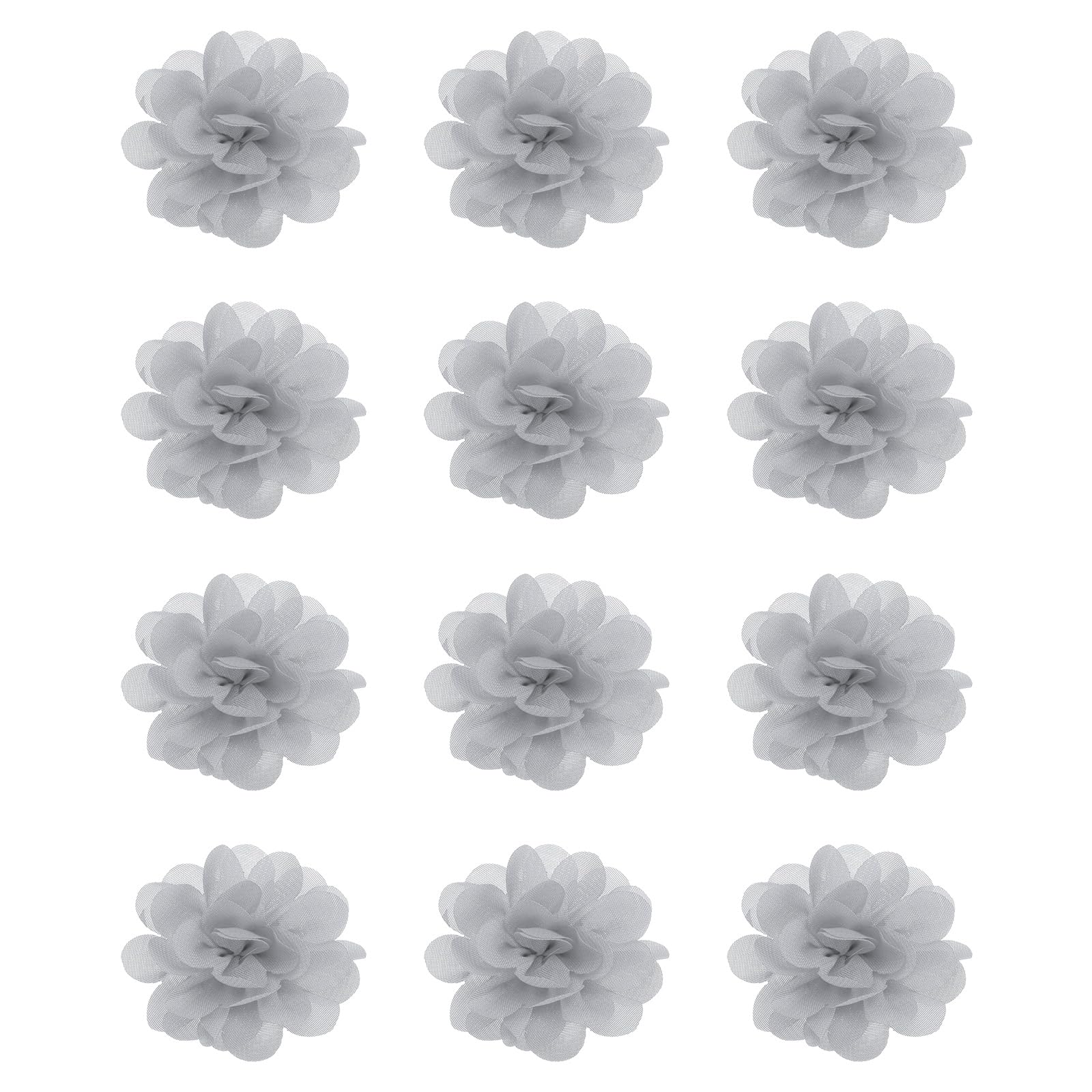 PATIKIL Chiffon Flowers, 12Pcs 2" Sewing Fabric Flower Appliques Embellishments for DIY Crafts Clothing Headbands Wedding Party Decoration, Gray