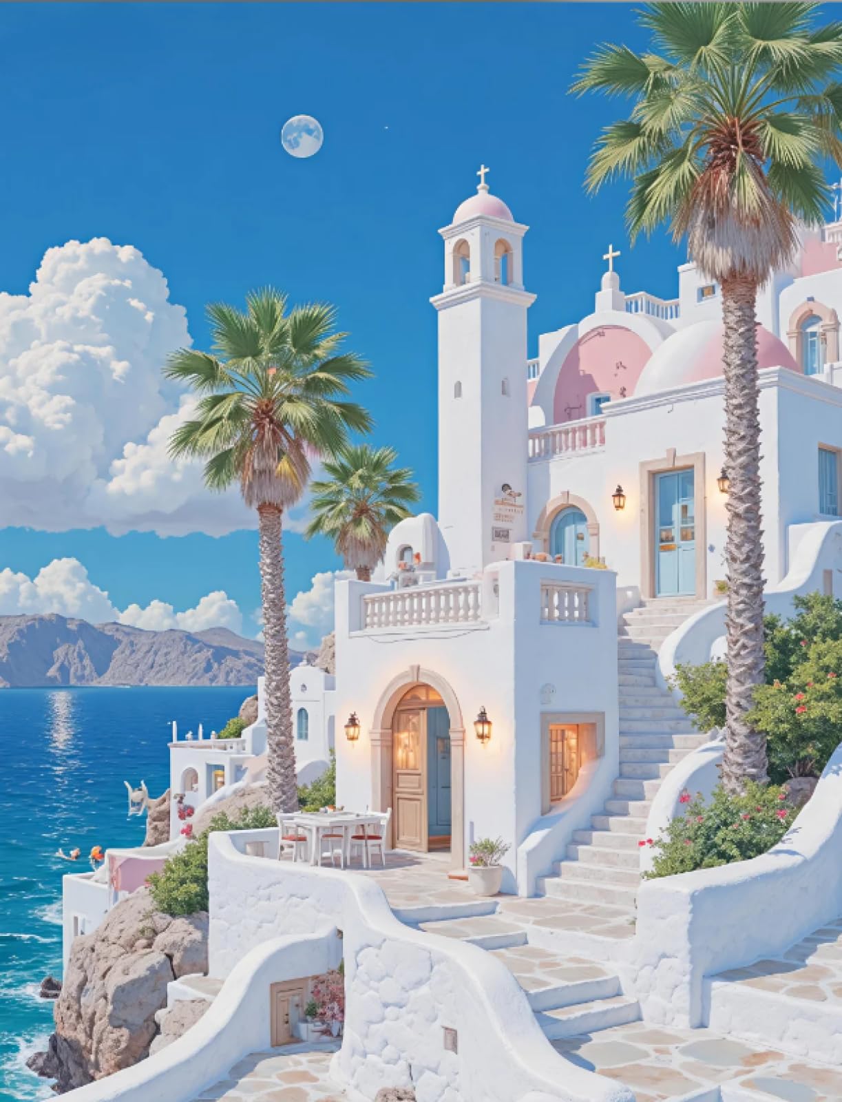 Stithej Stamped Cross Stitch Kit Seaside House Adult Beginner19.7x15.7in