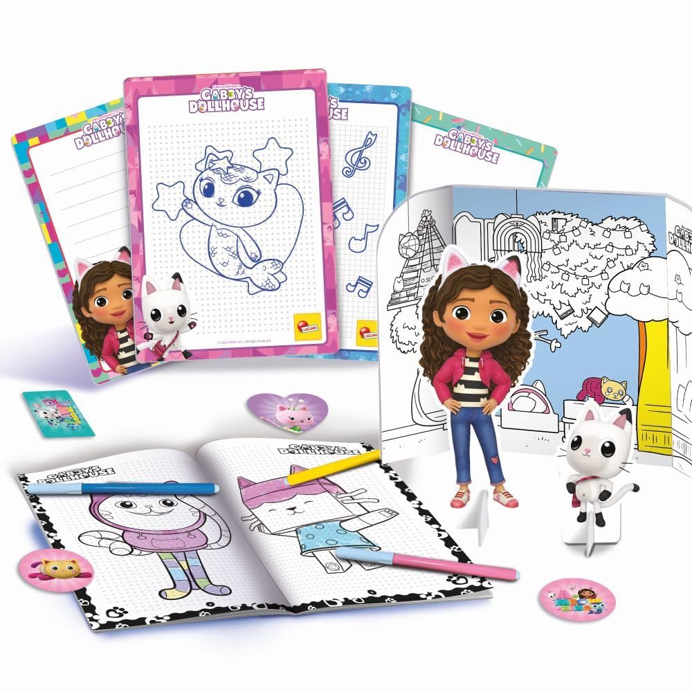 Lisciani giochi - GABBY'S DOLLHOUSE - plecak szkolny do kolorowania i rysowania - dla dzieci od 4 lat - z pisakami filcowymi, kredkami i kolorowymi stronami - Gabby's Dollhouse Ręczna aktywność