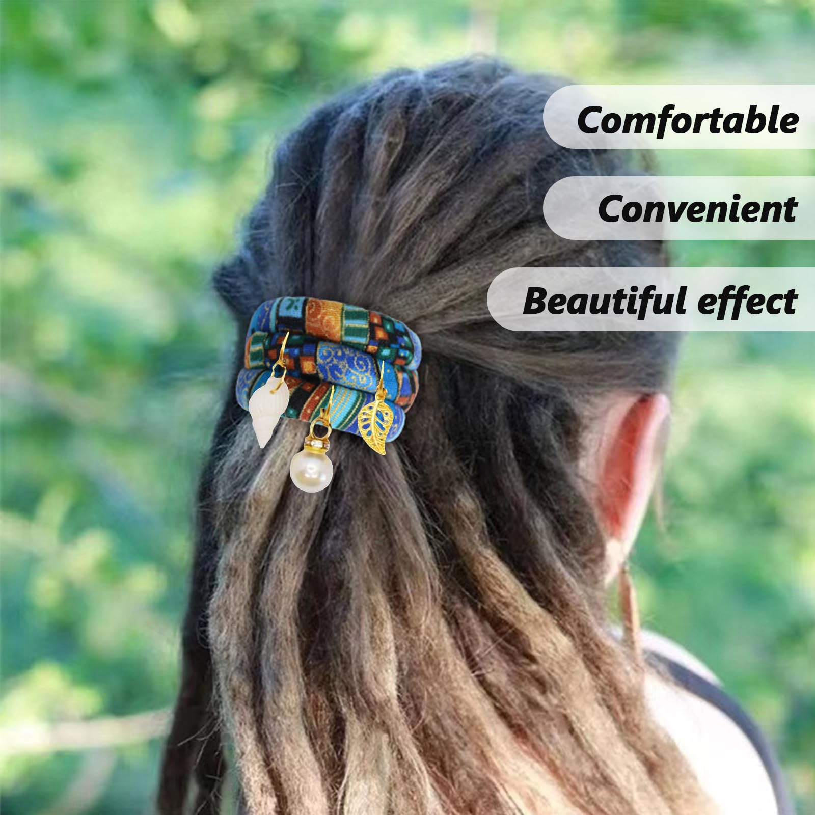 MMDOCO Spiral Lock Dreadlocks Hair Bands, 3 Pack with 5 Beads