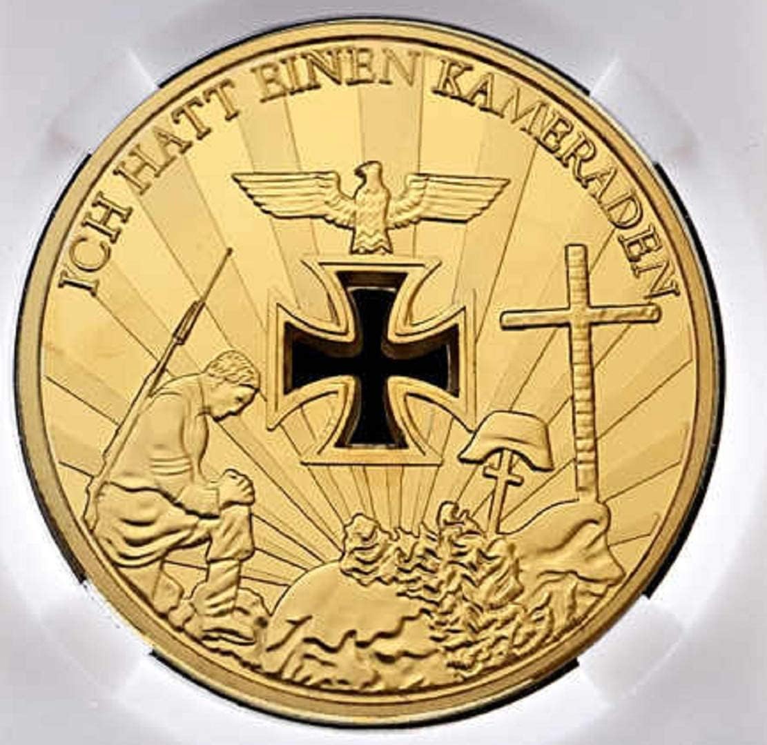 1914 - 1945 World War Commemorative Never Forget The Fallen 1Oz Huge 24kt Gold plated Proof Like Germany Military Medal Novelty Challenge Coin