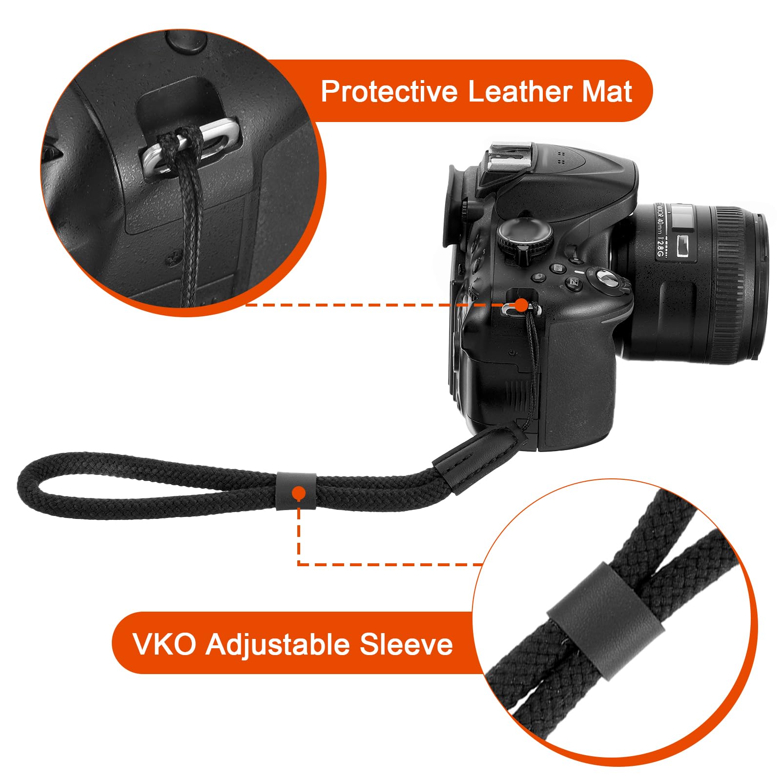 JIEYAO Kamera Handschlaufe, Verstellbare Nylon Kameragurt Robustes Kurz Lanyard Handgelenk Trageband Universal Handgelenkschlaufe Paracord Zubehör für Taschenlampe Handy Schlüssel USB-Stick (Schwarz)