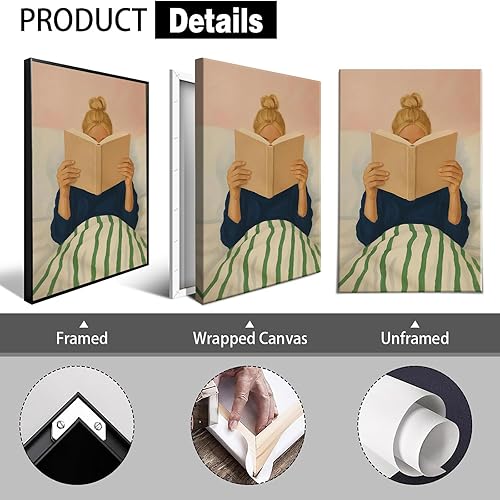 Miniatura 3 de Póster de mujer leyendo en la cama, póster retro para amantes de los libros, arte de pared, minimalista, preppy, pastel, femenino, impresiones
