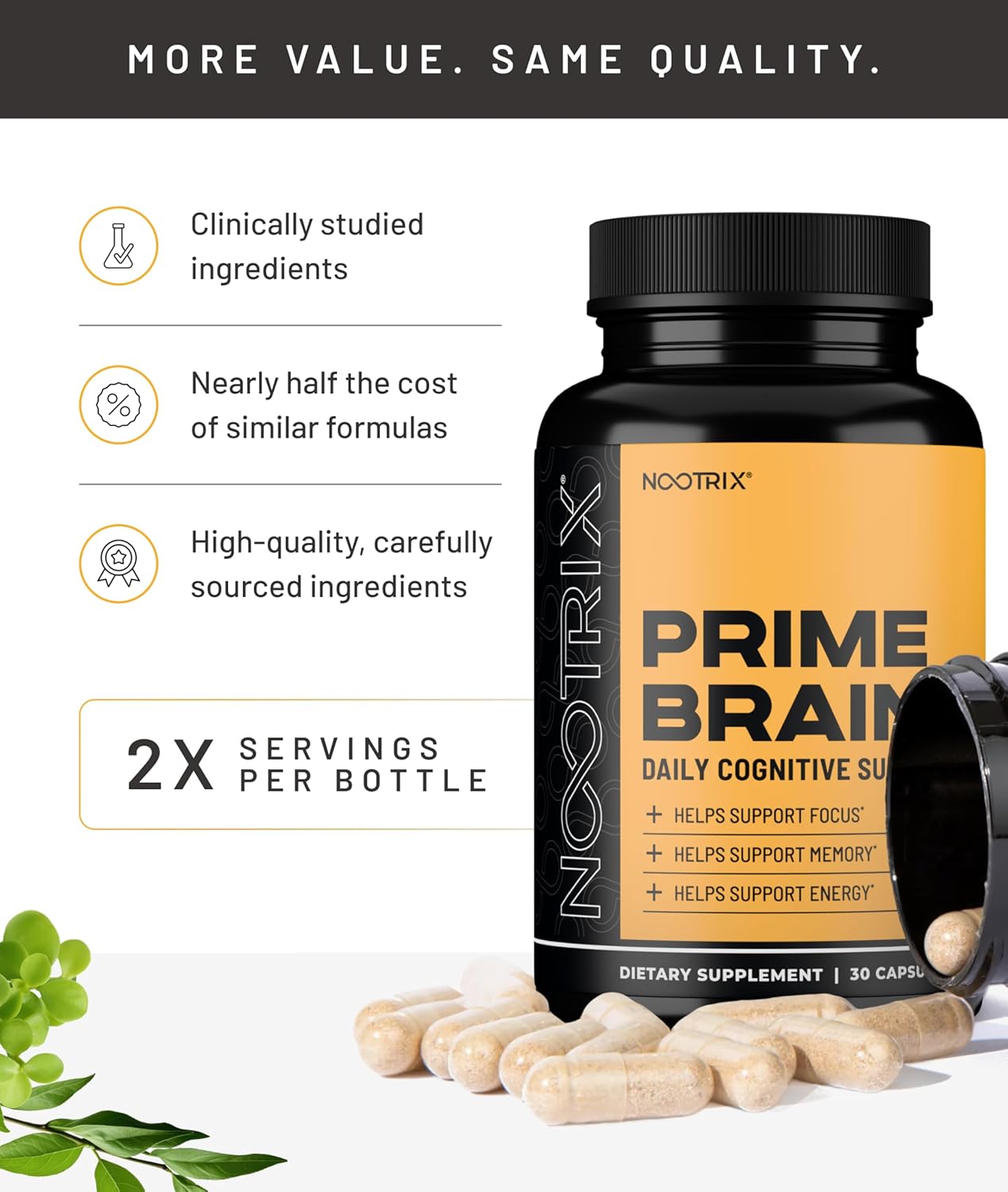 Nootrix Prime Brain Nootropic Supplement | Supports Memory, Mental Focus, Cognitive Health & Energy | Promotes Healthy Mood & Brain Function | Ginkgo Biloba, Lion's Mane & L Theanine | 180 Capsules - Image 5