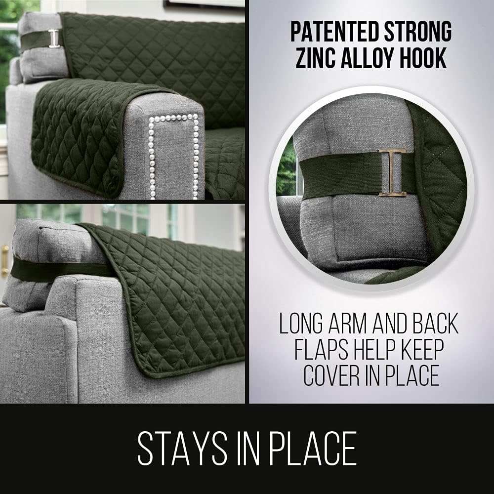 Suреr Chеар 🛒 Sofa Shield Patented Slipcover, Reversible Tear Resistant Soft Quilted Microfiber, XL 78” Seat Width, Durable Furniture Stain Protector with Straps, Washable Couch Cover for Dogs, Hunter Green Sage
