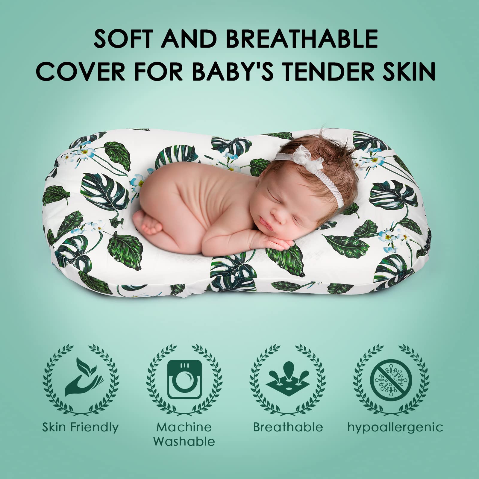 Ultra Soft Baby Lounger Cover | Mexxi 100% Hypoallergenic Stretchy Baby Nest Cover for Newborn (Cover Only) (Palm Leave)