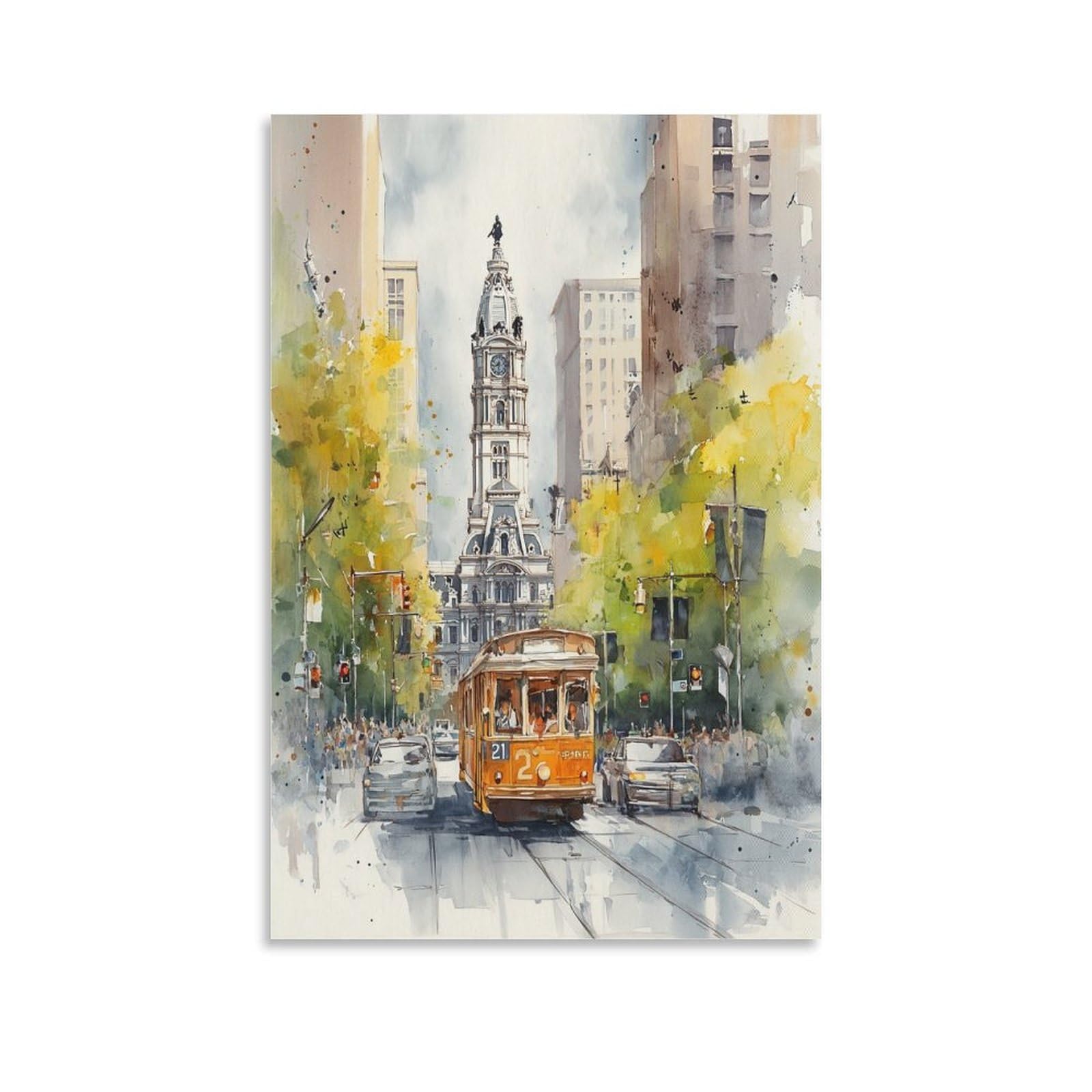 Philadelphia 20x30inch(50x75cm) Vintage Travel Poster Watercolor Canvas Art
