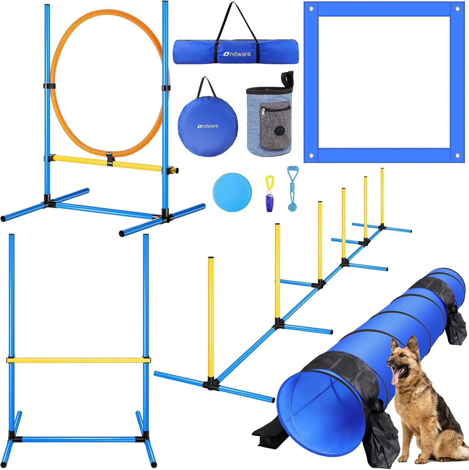 Dog Agility Course Backyard Set, 77 Pieces Dog Obstacle Course Backyard Dog Agility Equipment Includes Dog Agility Tunnel, Dog Treat Pouch, Dog Rope Toys, Whistle, Storage Bag for Indoor Outdoor