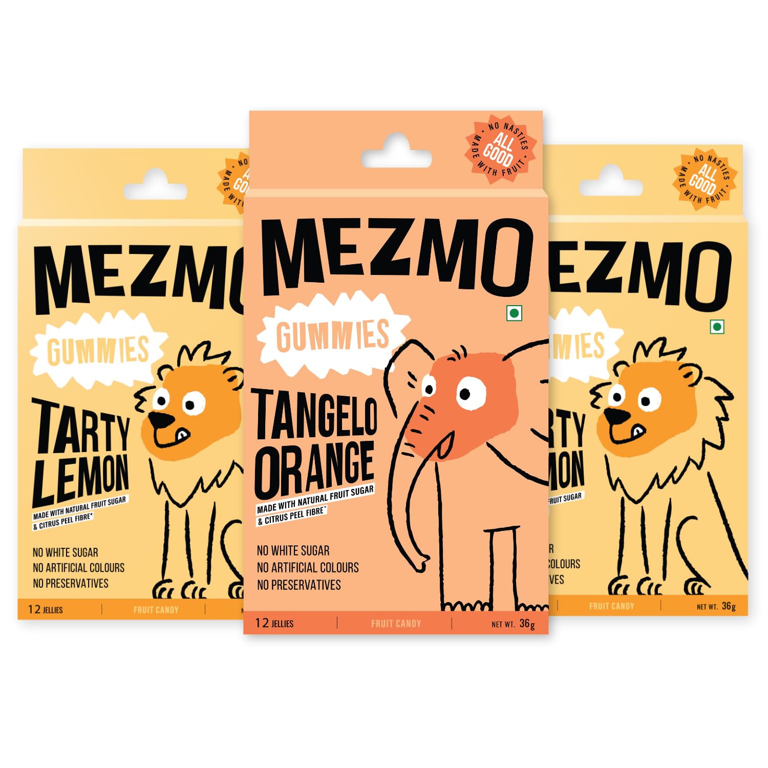 MEZMO soft jelly healthy n yummy candy with natural fruit sugar 120gms 36 jellies (Pack of 3) - Tangelo Orange & Tarty Lemon